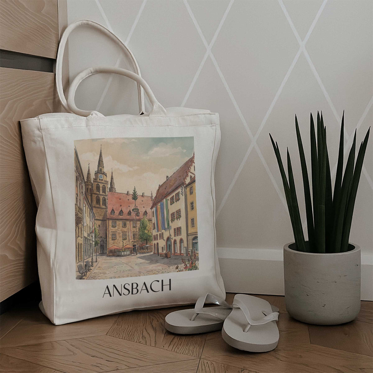 ansbach-mittelfranken-deutschland-einkaufstasche-aquarell
