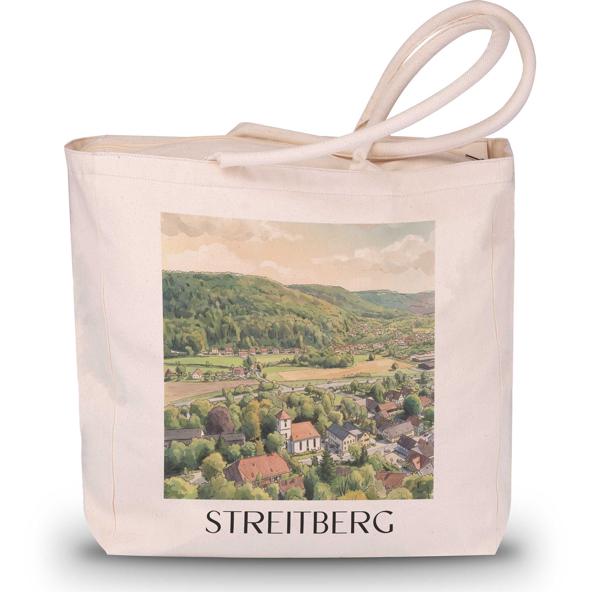 streitberg-fränkische-schweiz-deutschland-einkaufstasche-aquarell