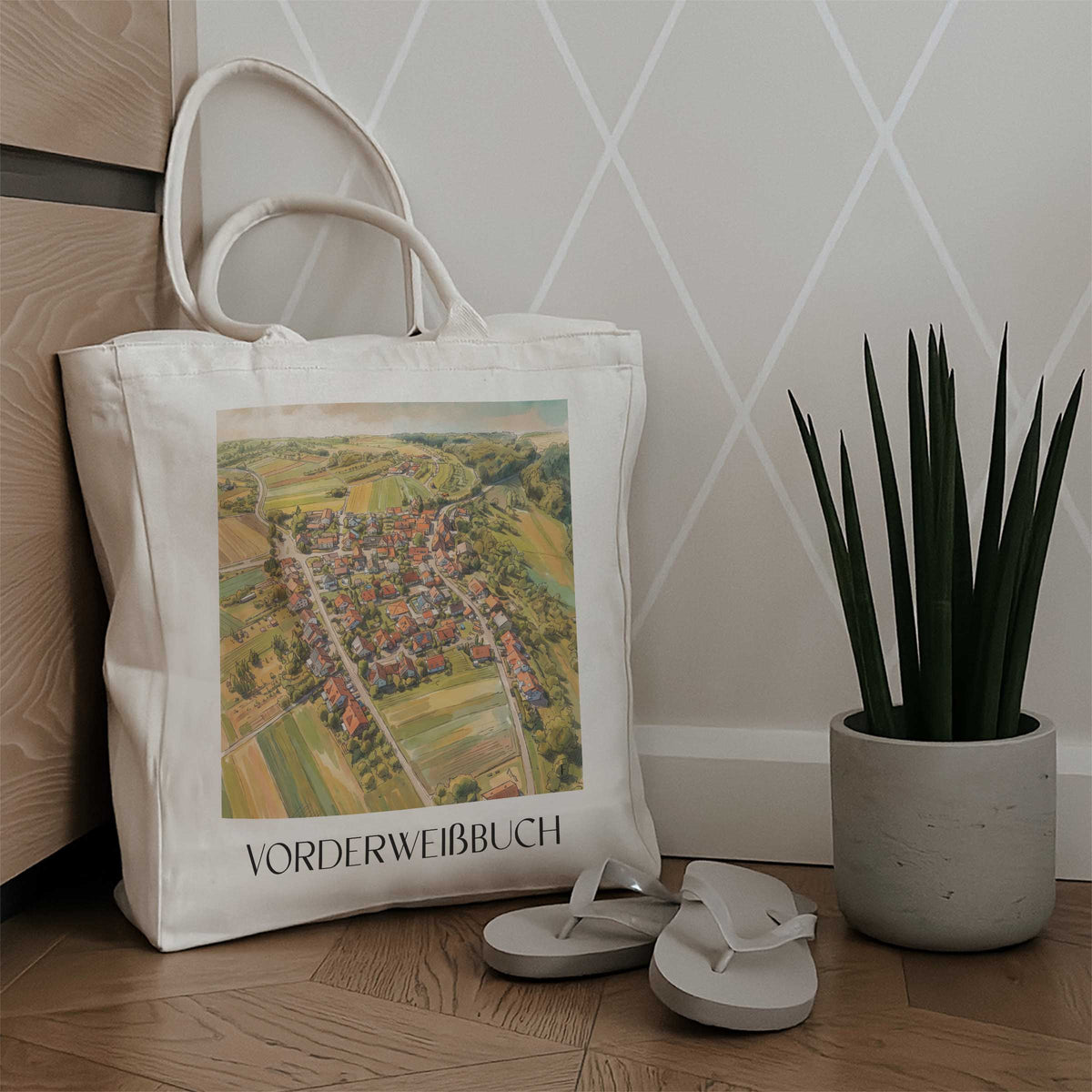 vorderweißbuch-baden-württemberg-deutschland-einkaufstasche-aquarell
