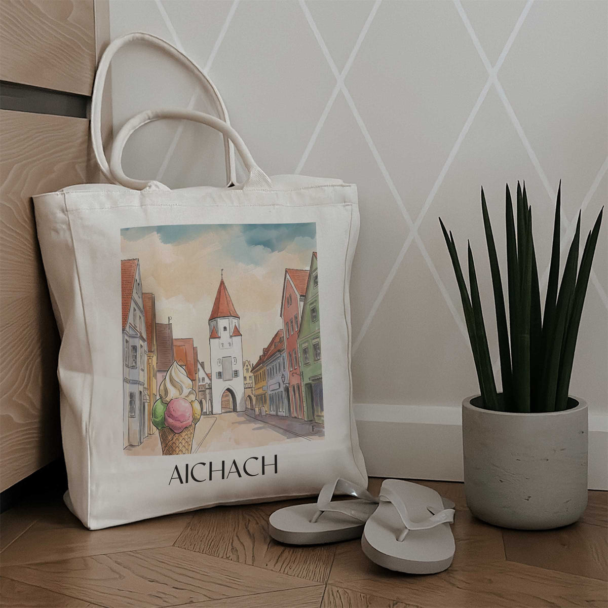 aichach-bayern-deutschland-einkaufstasche-aquarell
