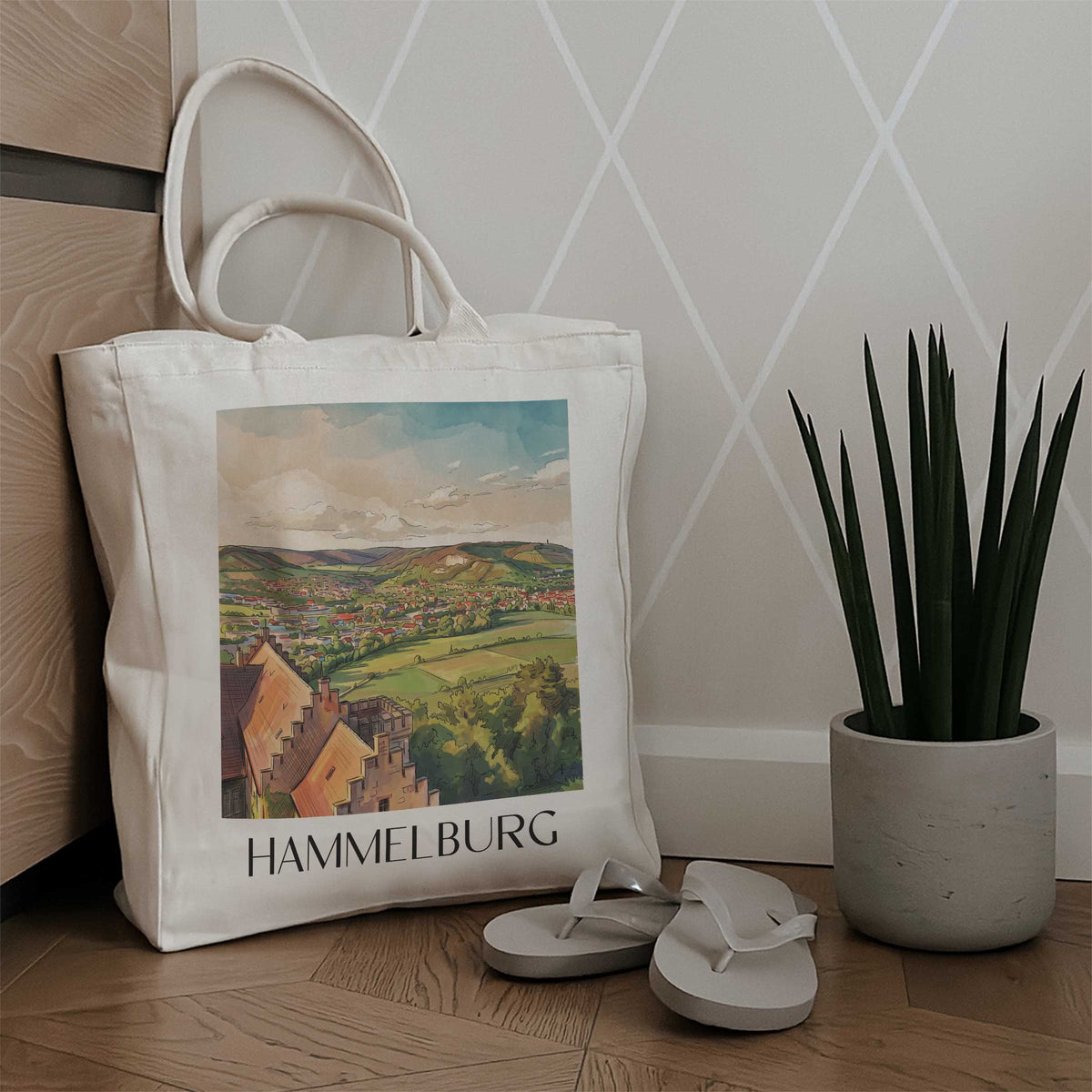 hammelburg-rhön-deutschland-einkaufstasche-aquarell