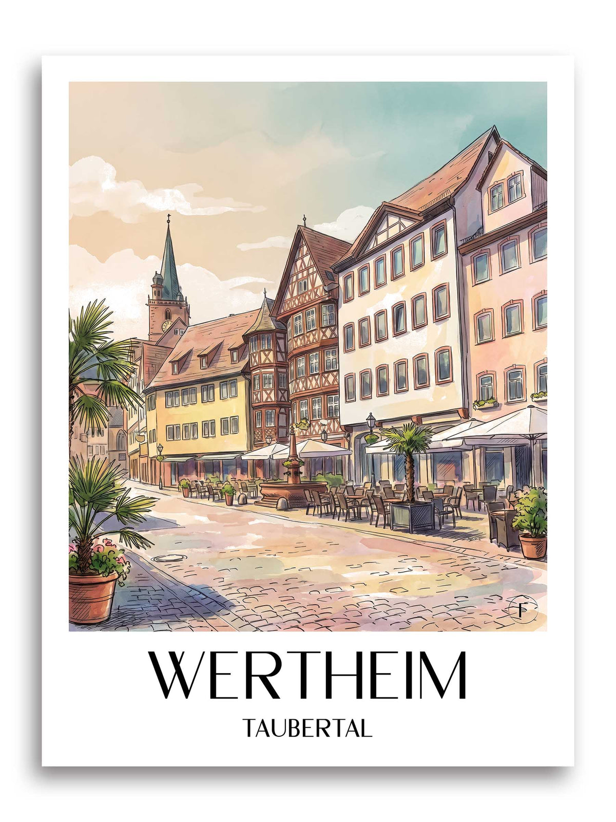 wertheim-taubertal-deutschland-poster-aquarell