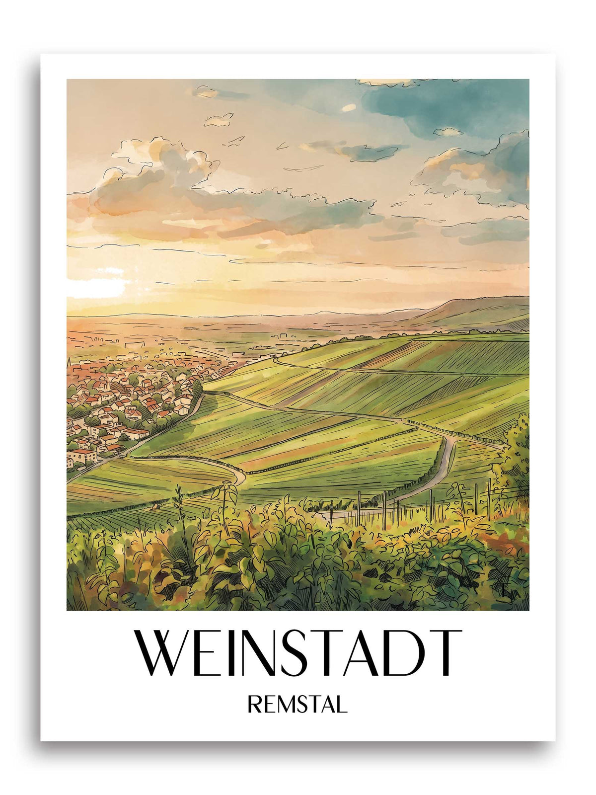 weinstadt-remstal-deutschland-poster-aquarell