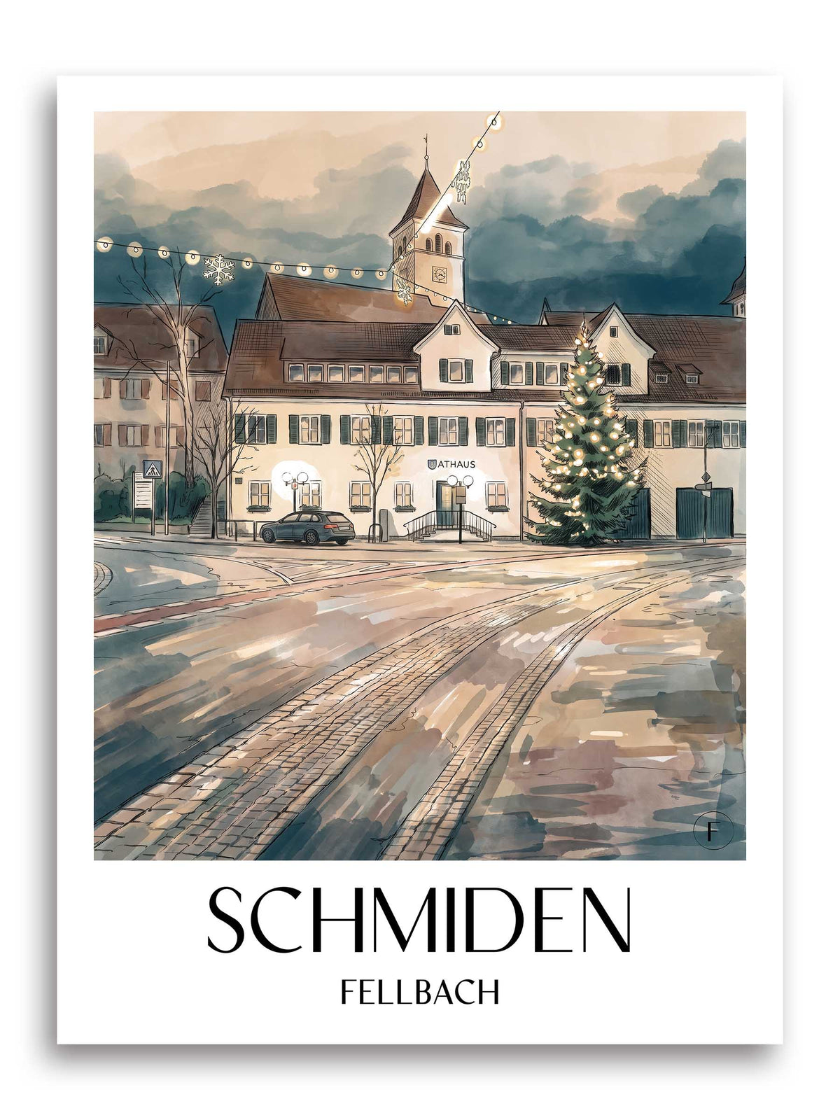 Schmiden Poster - Fellbach - Deutschland Kunstdruck - Aquarell von A4 bis A1 - favplace