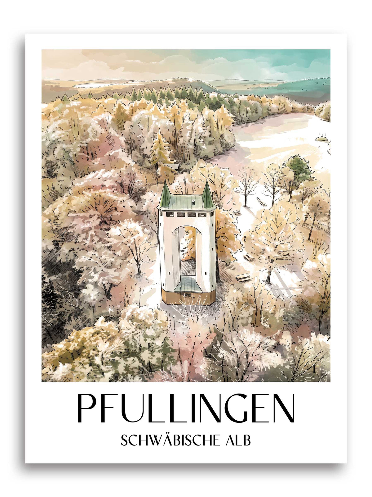 pfullingen-schwäbische-alb-deutschland-poster-aquarell