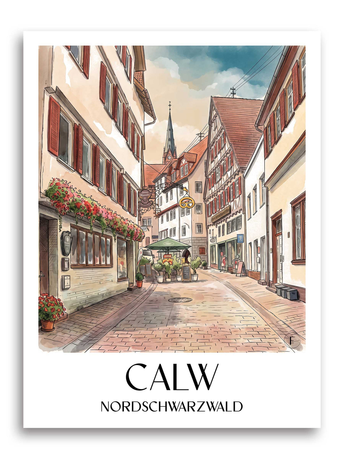 calw-nordschwarzwald-deutschland-poster-aquarell
