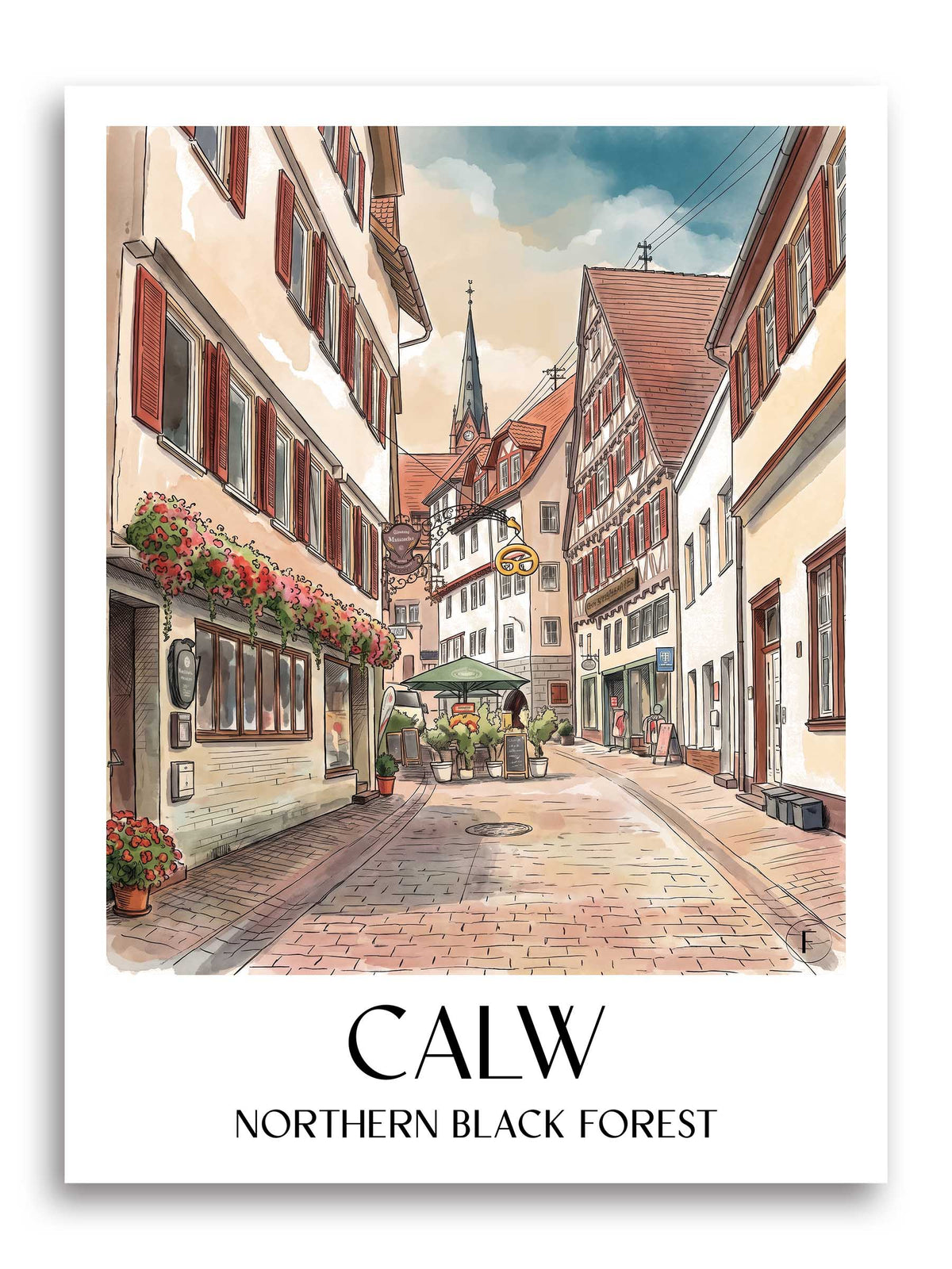 Calw Poster - Nordschwarzwald - Deutschland Kunstdruck - Aquarell von A4 bis A1 - favplace