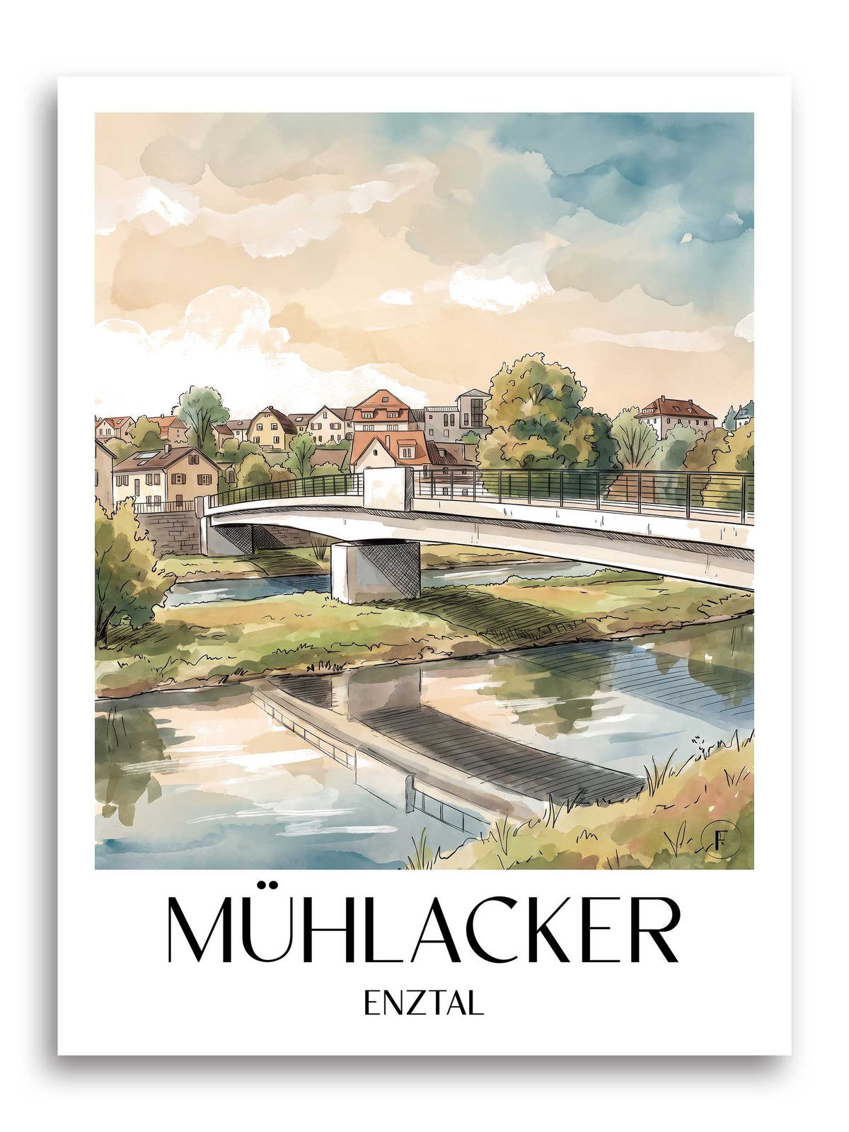 mühlacker-enztal-deutschland-poster-aquarell