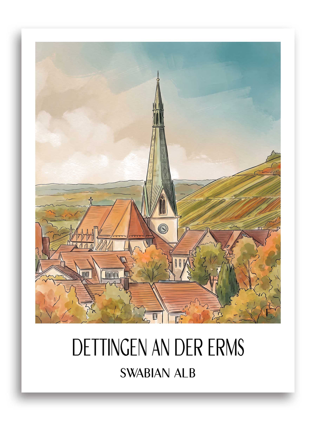 Dettingen an der Erms Poster - Schwäbische Alb - Deutschland Kunstdruck - Aquarell von A4 bis A1 - favplace