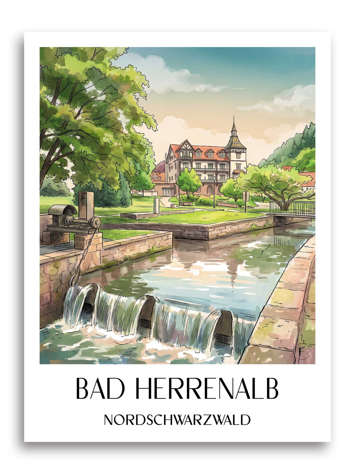 bad-herrenalb-nordschwarzwald-deutschland-poster-aquarell