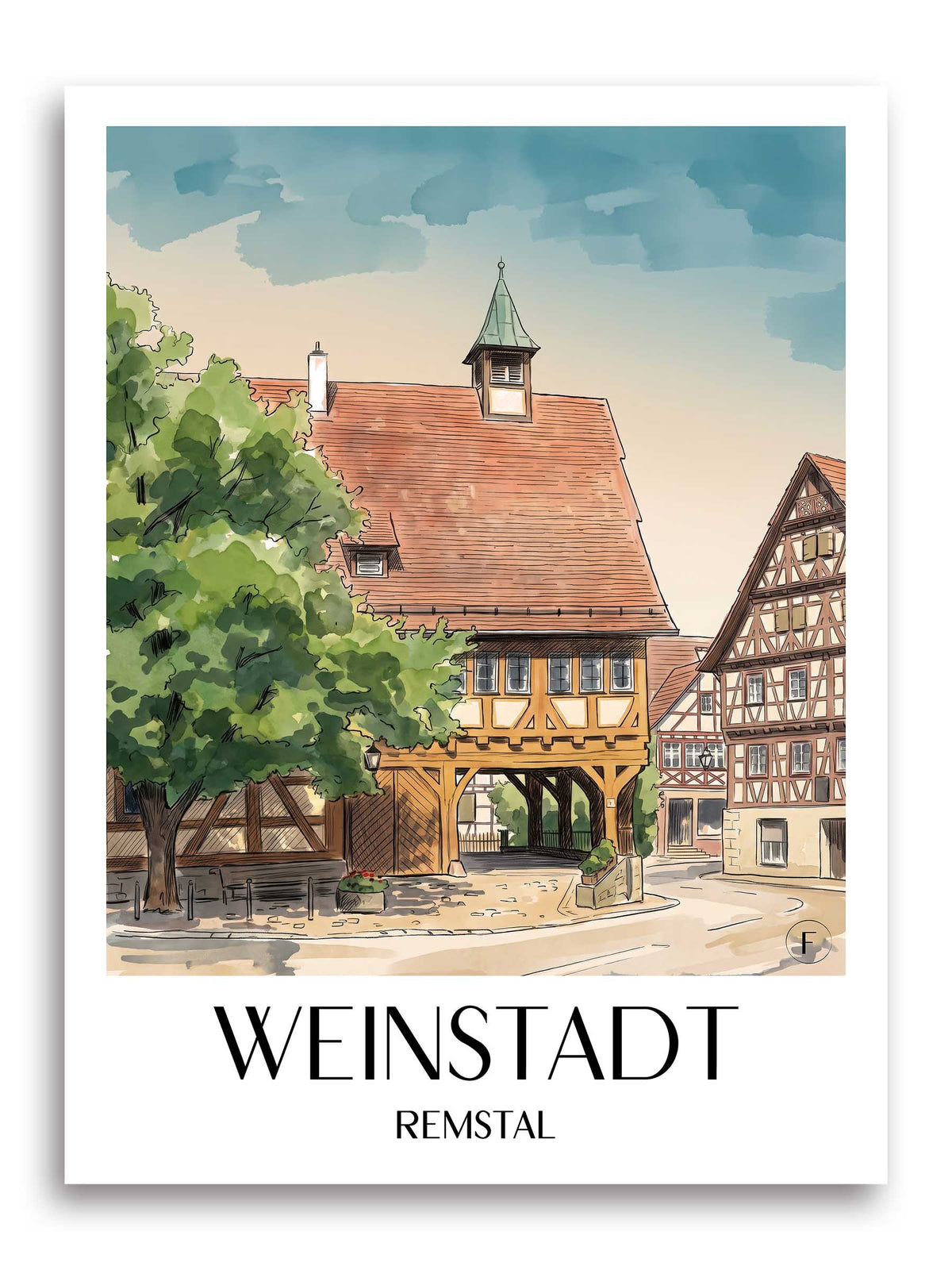 Weinstadt Poster - Remstal - Deutschland Kunstdruck - Aquarell von A4 bis A1 - favplace