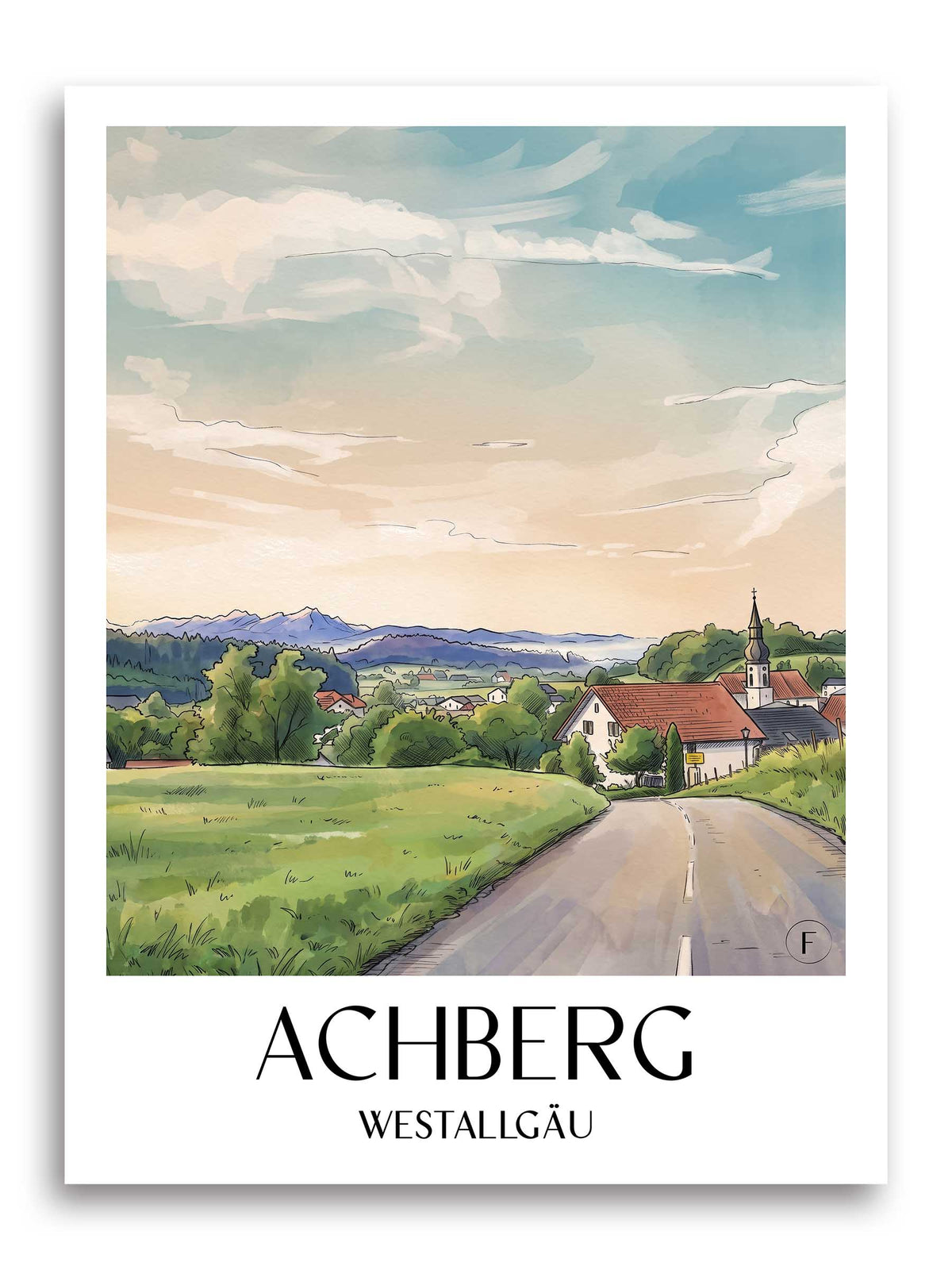 achberg-westallgäu-deutschland-poster-aquarell