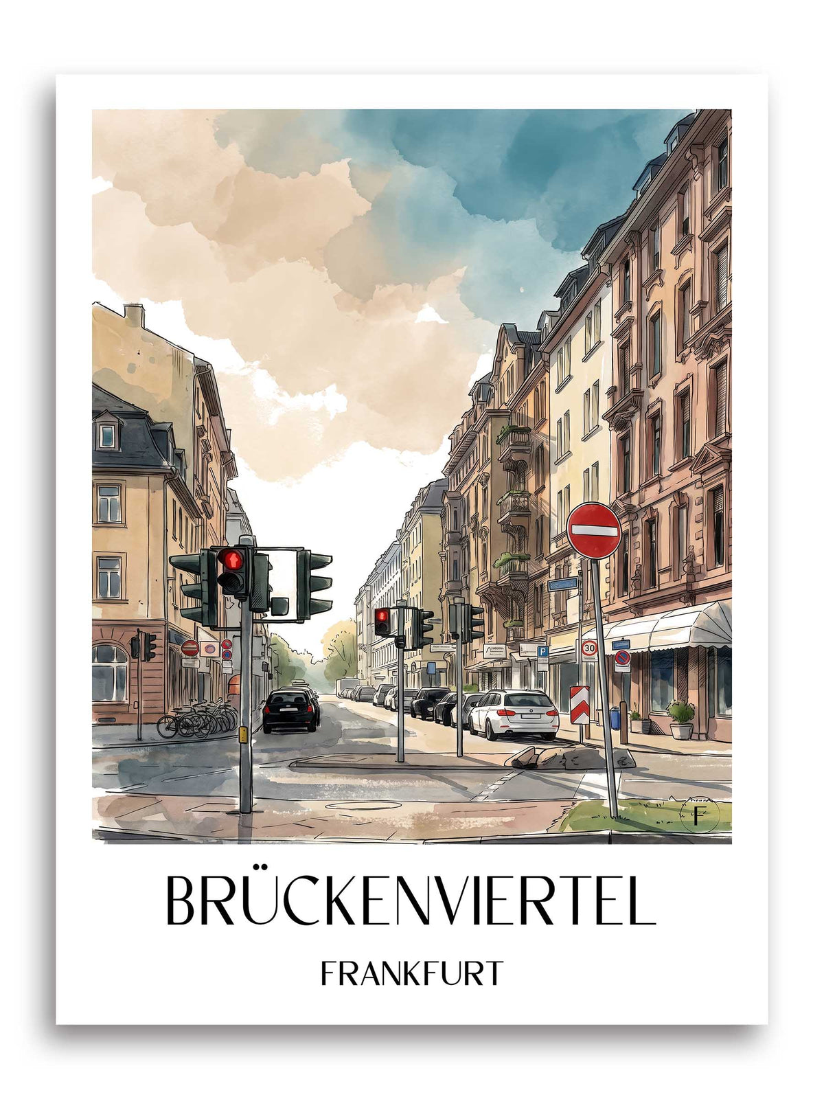 Brückenviertel Poster - Frankfurt - Deutschland Kunstdruck - Aquarell von A4 bis A1 - favplace