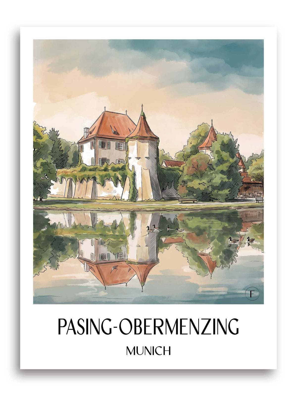 Pasing-Obermenzing Poster - München - Deutschland Kunstdruck - Aquarell von A4 bis A1 - favplace