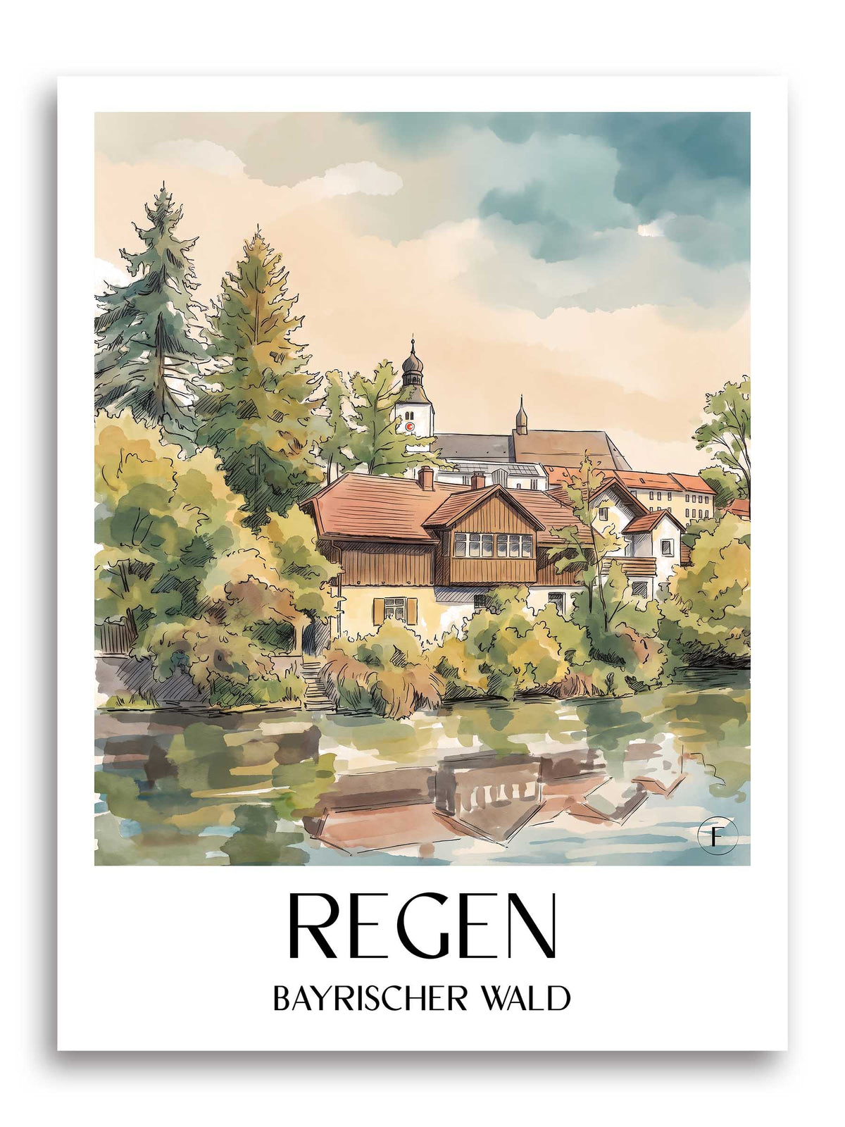 regen-bayrischer-wald-deutschland-poster-aquarell