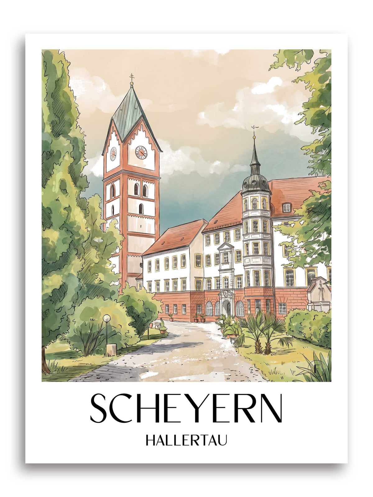 scheyern-hallertau-deutschland-poster-aquarell