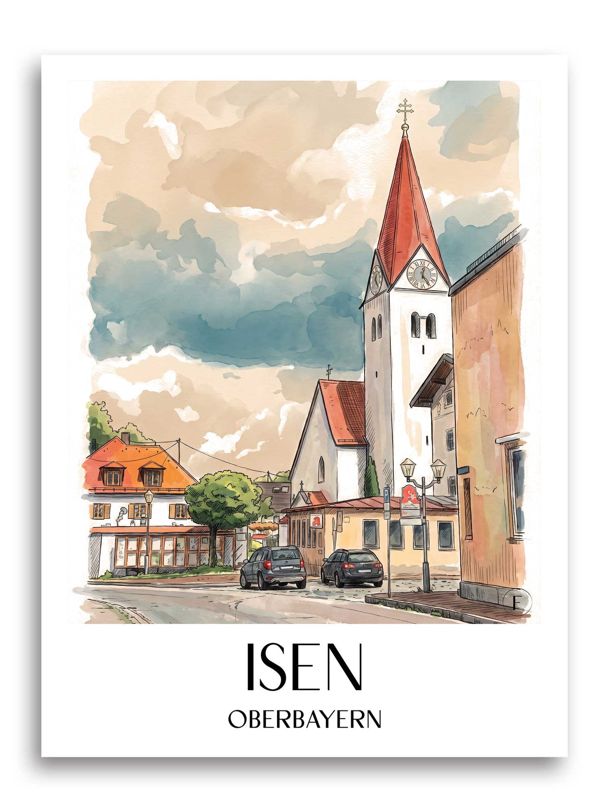 isen-oberbayern-deutschland-poster-aquarell