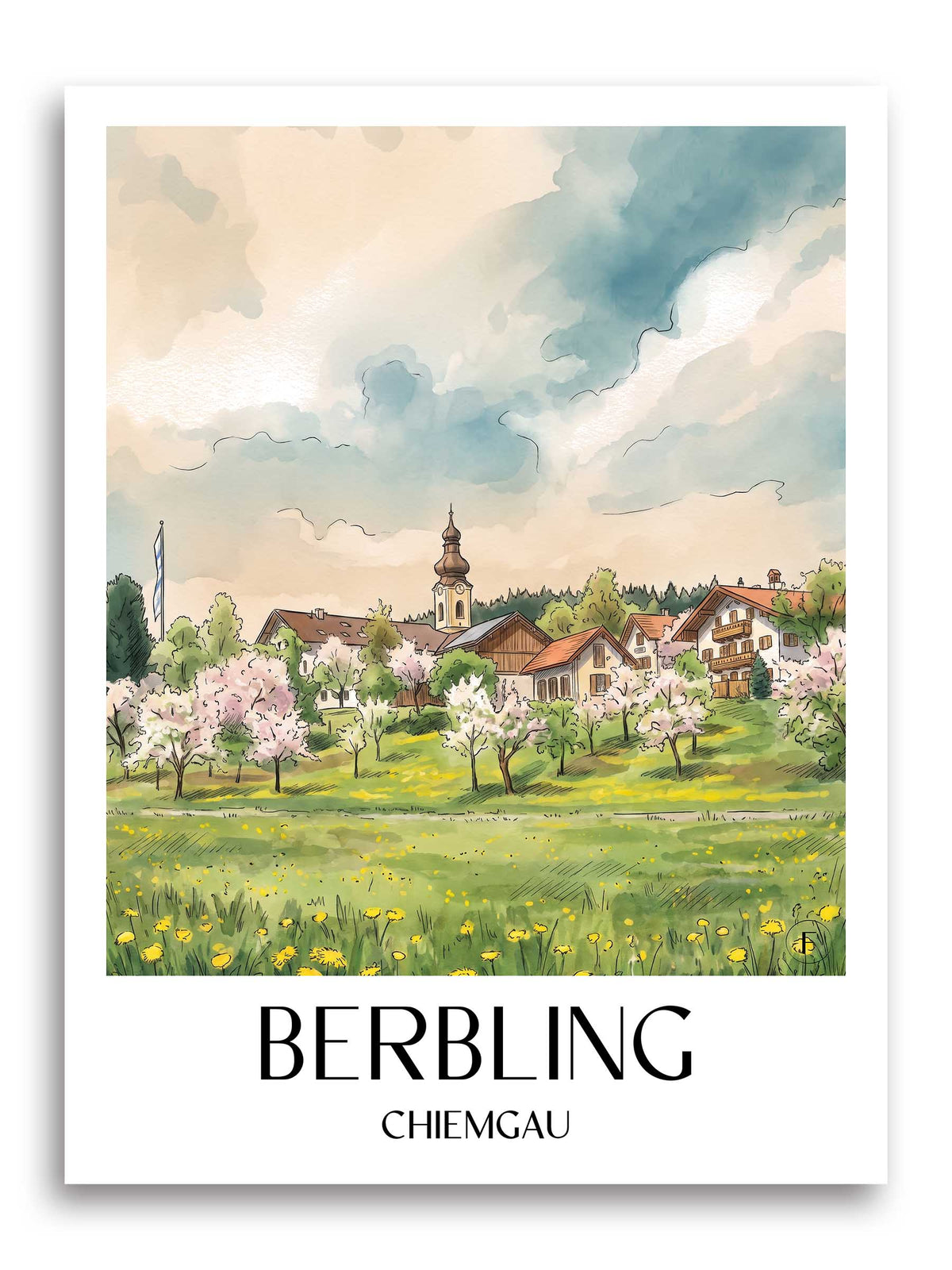 berbling-chiemgau-deutschland-poster-aquarell