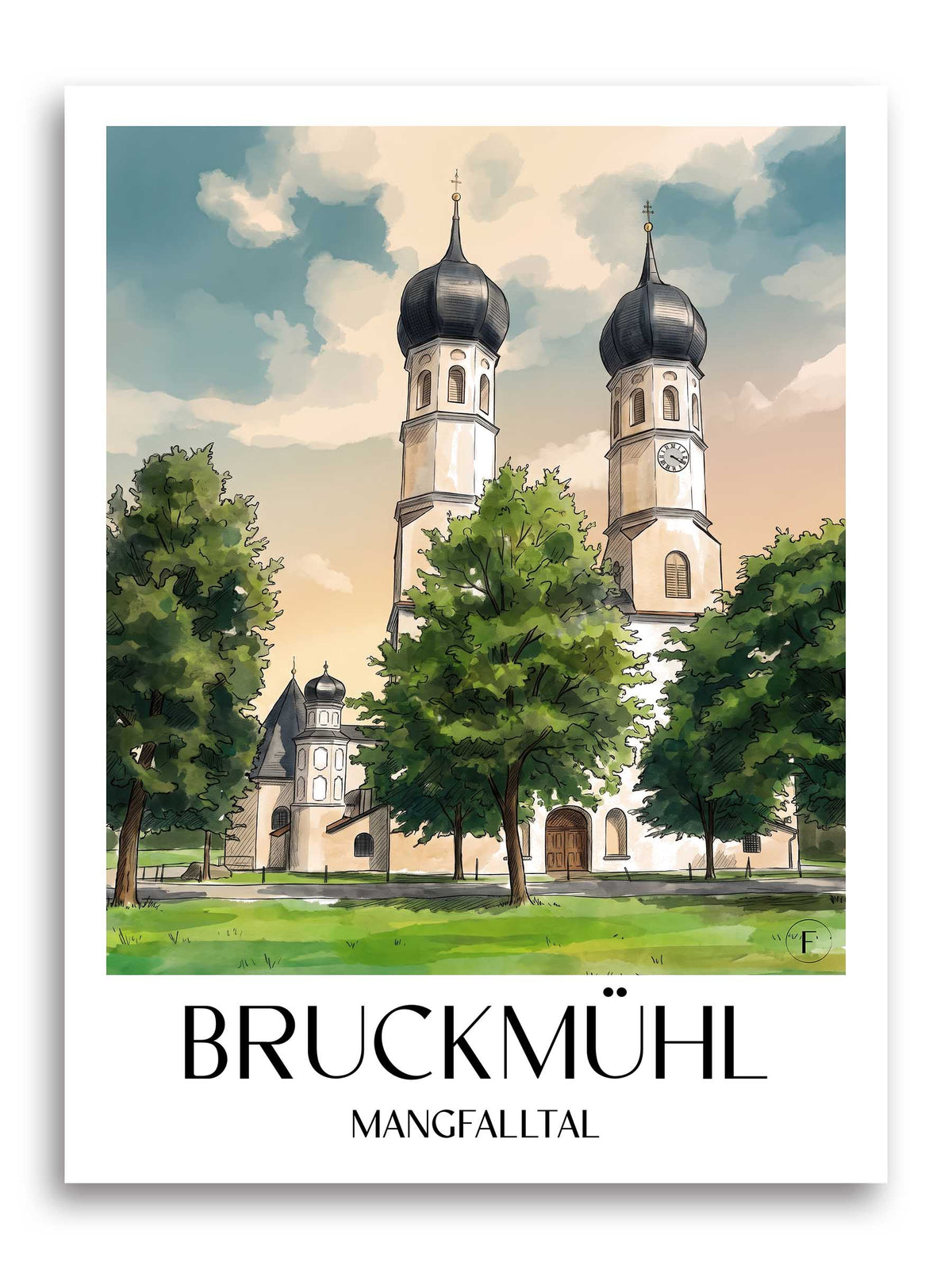 bruckmühl-mangfalltal-deutschland-poster-aquarell