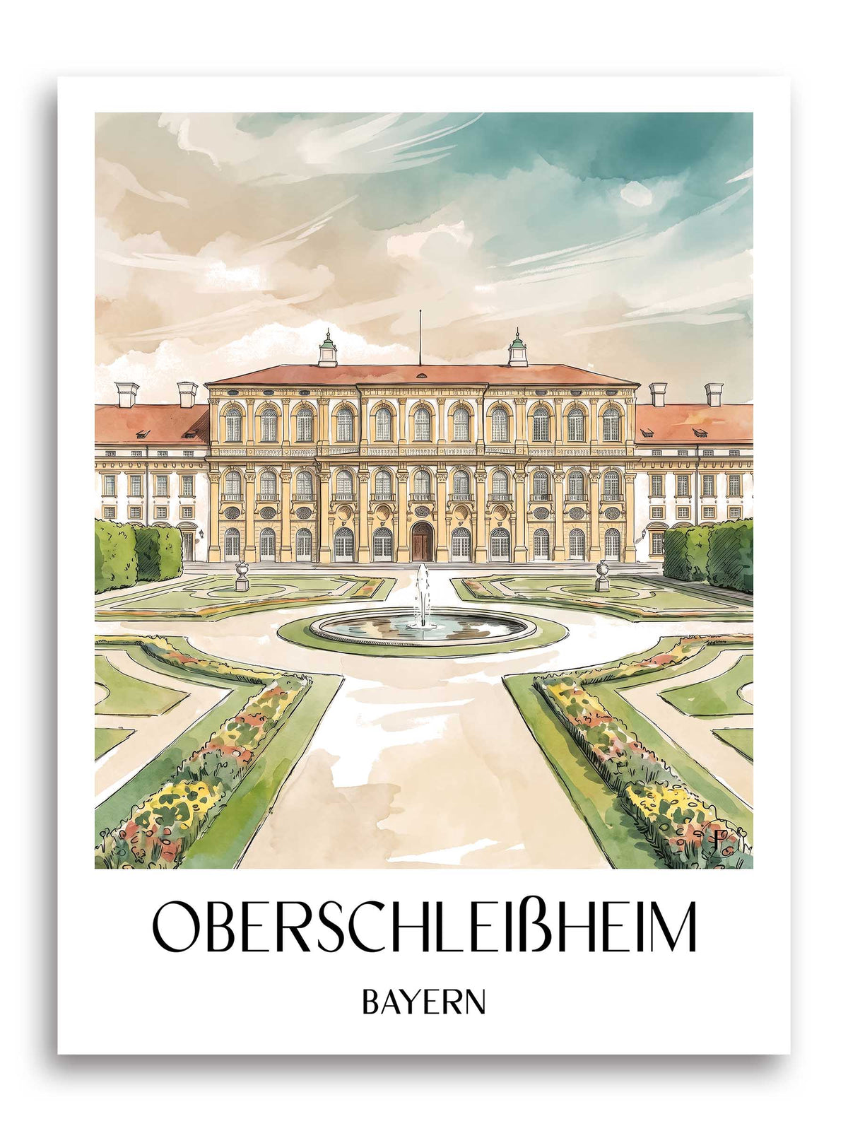 oberschleißheim-bayern-deutschland-poster-aquarell