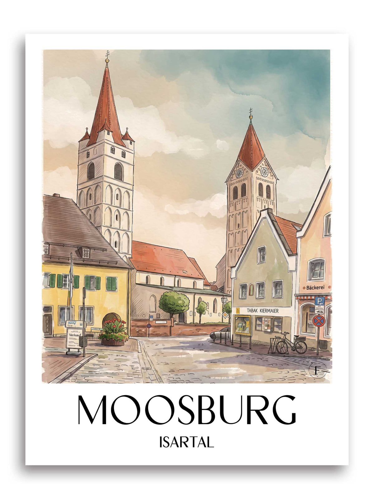 moosburg-isartal-deutschland-poster-aquarell