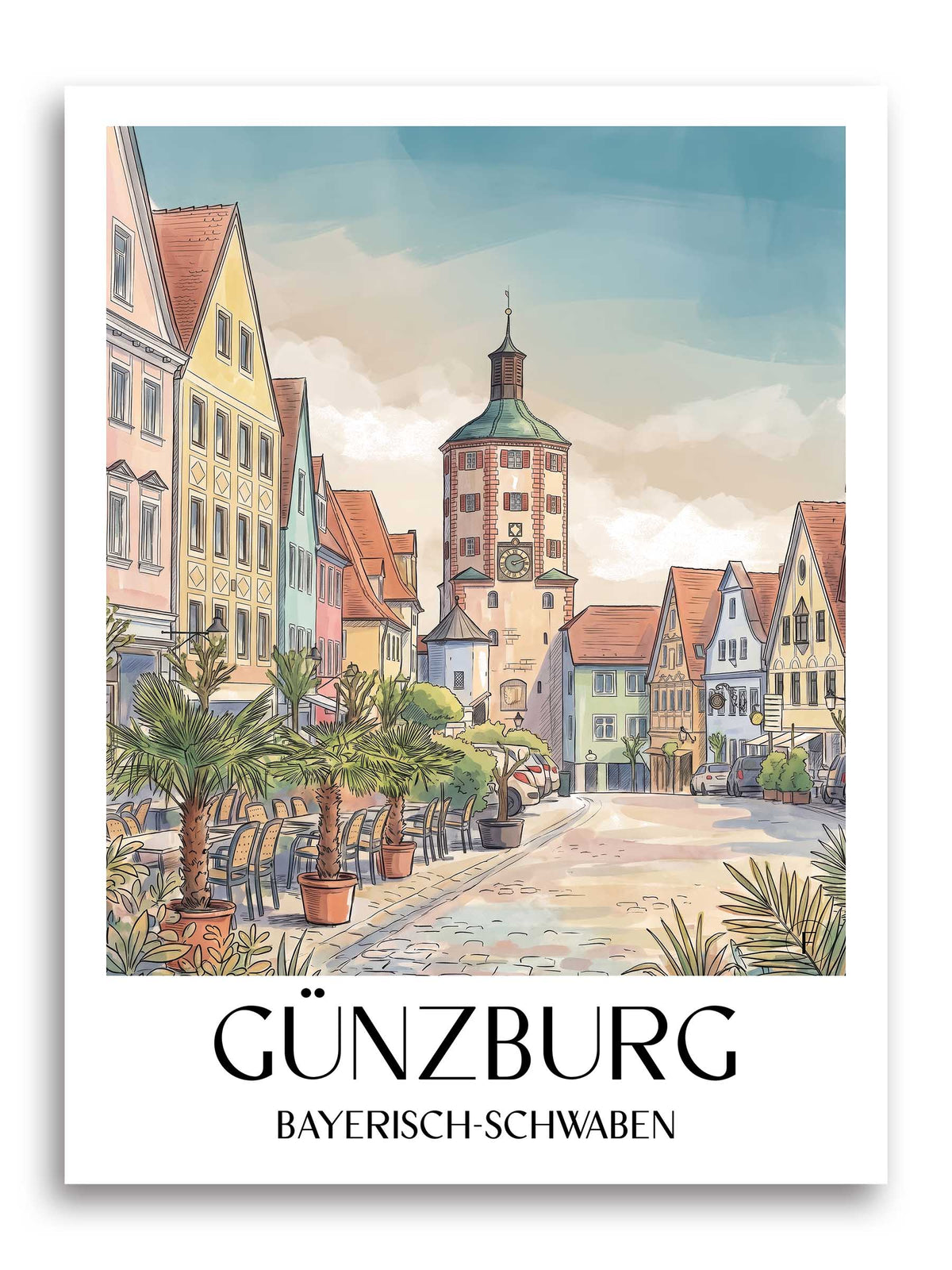 günzburg-bayerisch-schwaben-deutschland-poster-aquarell