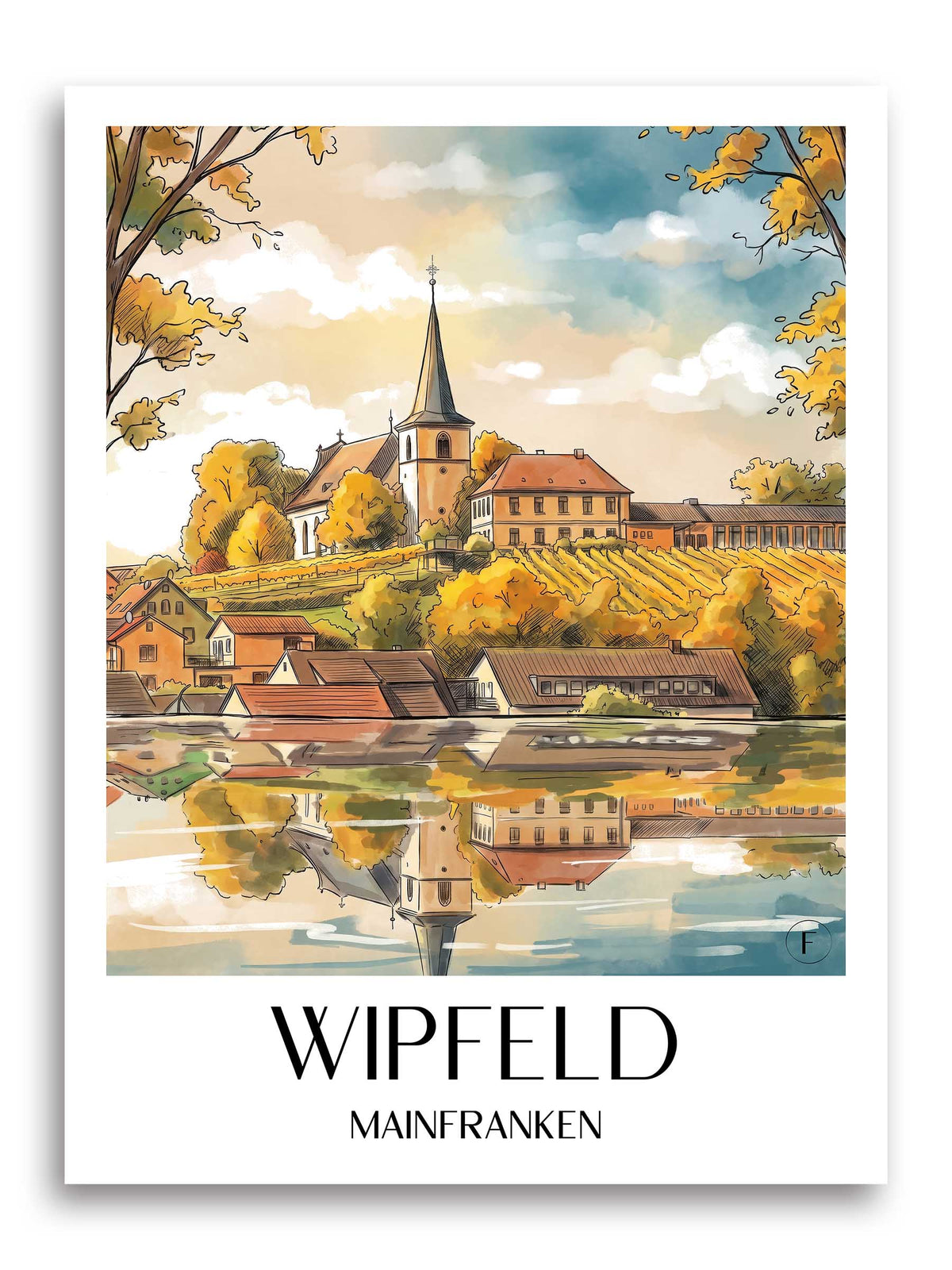 Wipfeld Poster - Mainfranken - Deutschland Kunstdruck - Aquarell von A4 bis A1