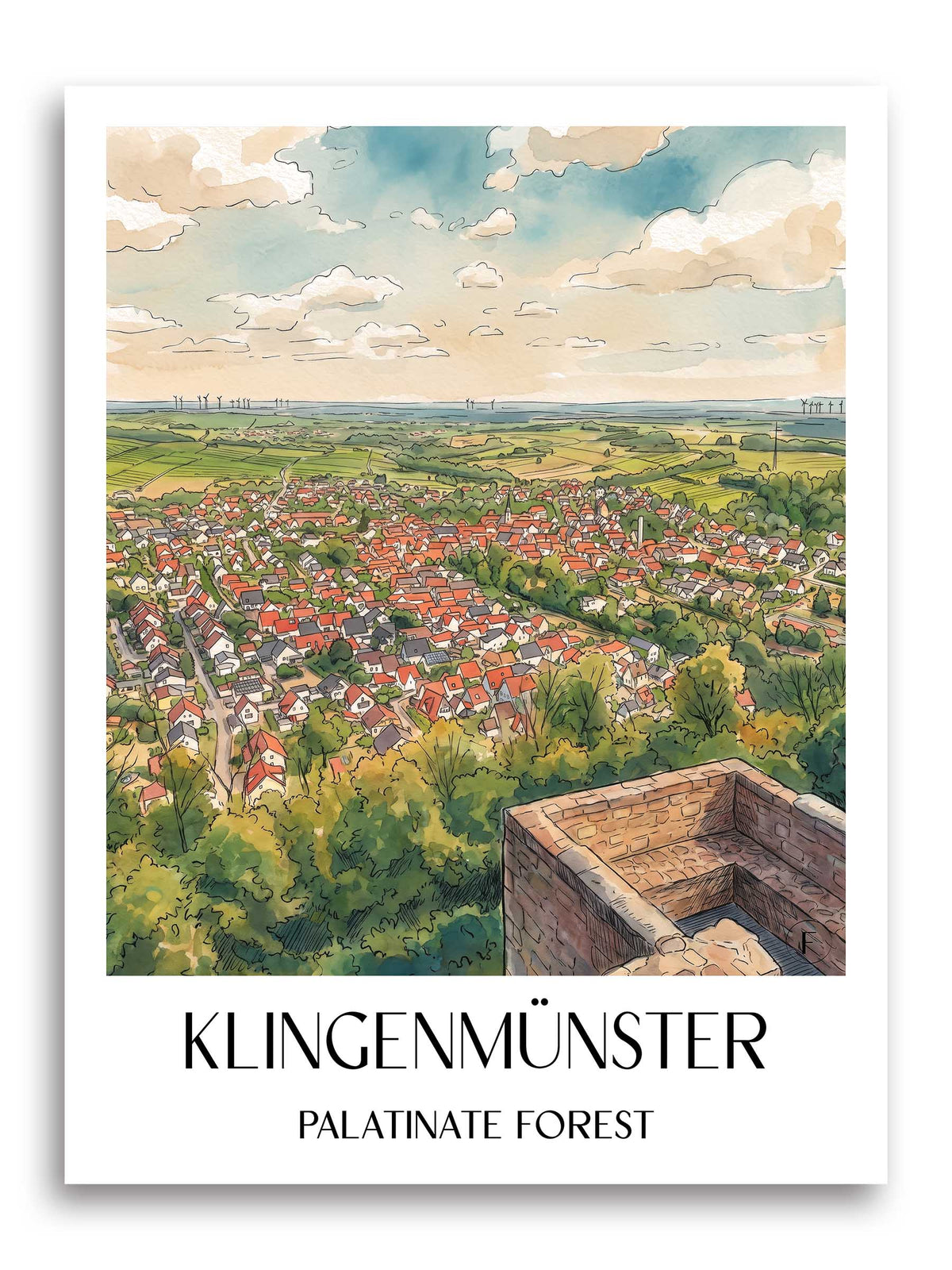 Klingenmünster Poster - Pfälzerwald - Deutschland Kunstdruck - Aquarell von A4 bis A1