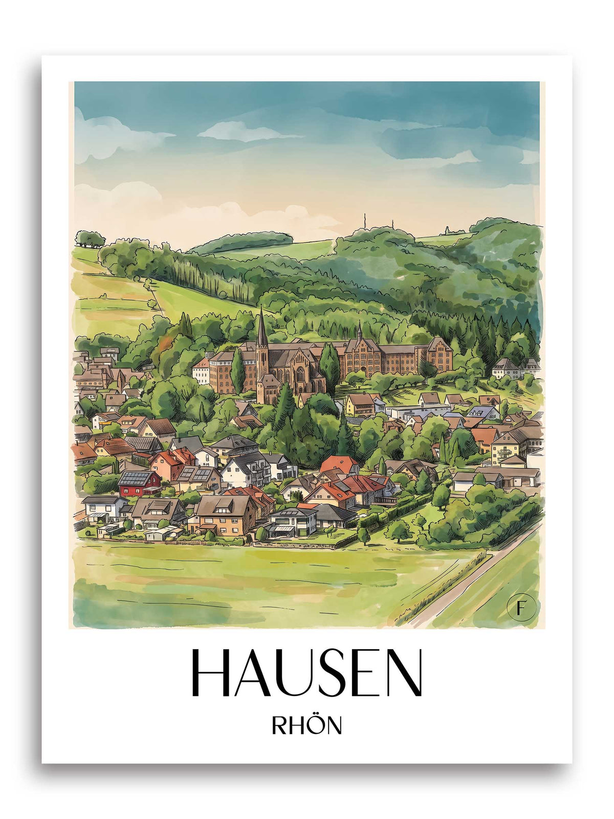 Hausen Poster - Rhön - Deutschland Kunstdruck - Aquarell von A4 bis A1