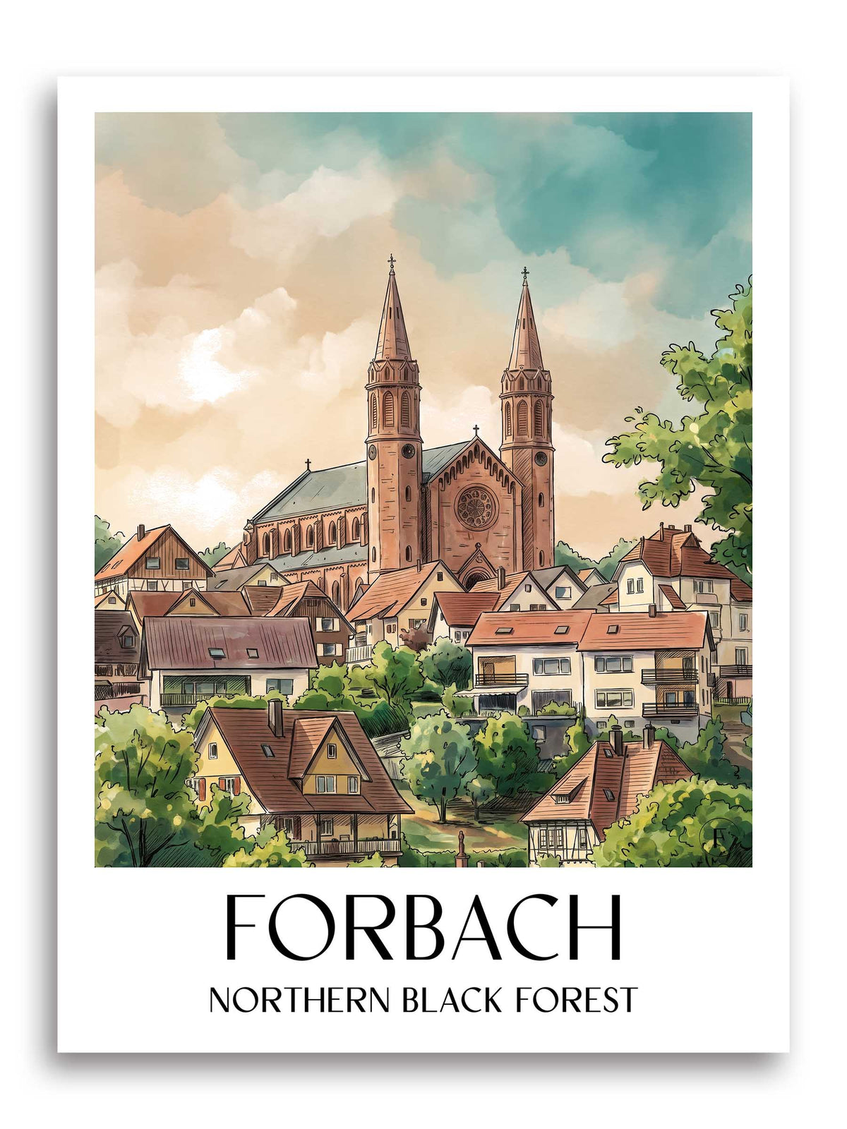 Forbach Poster - Nordschwarzwald - Deutschland Kunstdruck - Aquarell von A4 bis A1
