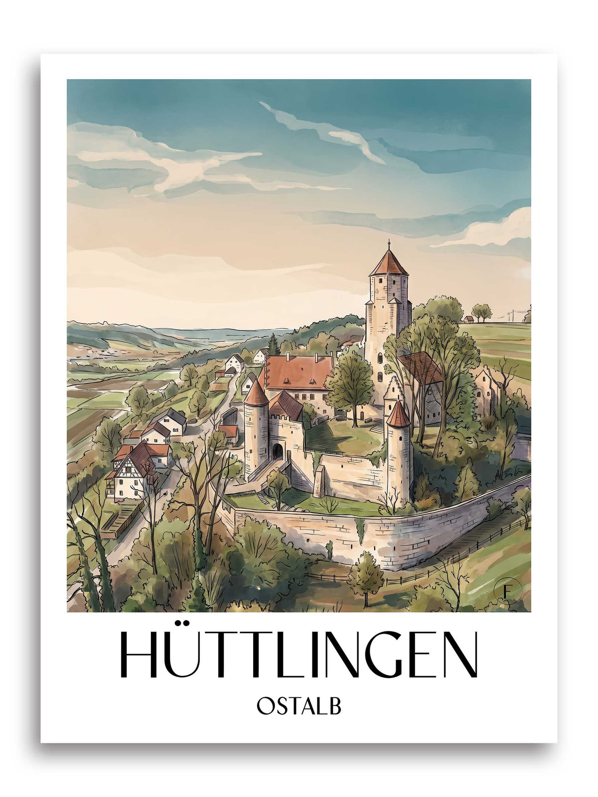 hüttlingen-ostalb-deutschland-poster-aquarell