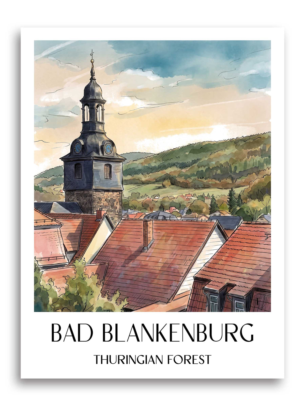 Bad Blankenburg Poster - Thüringer Wald - Deutschland Kunstdruck - Aquarell von A4 bis A1