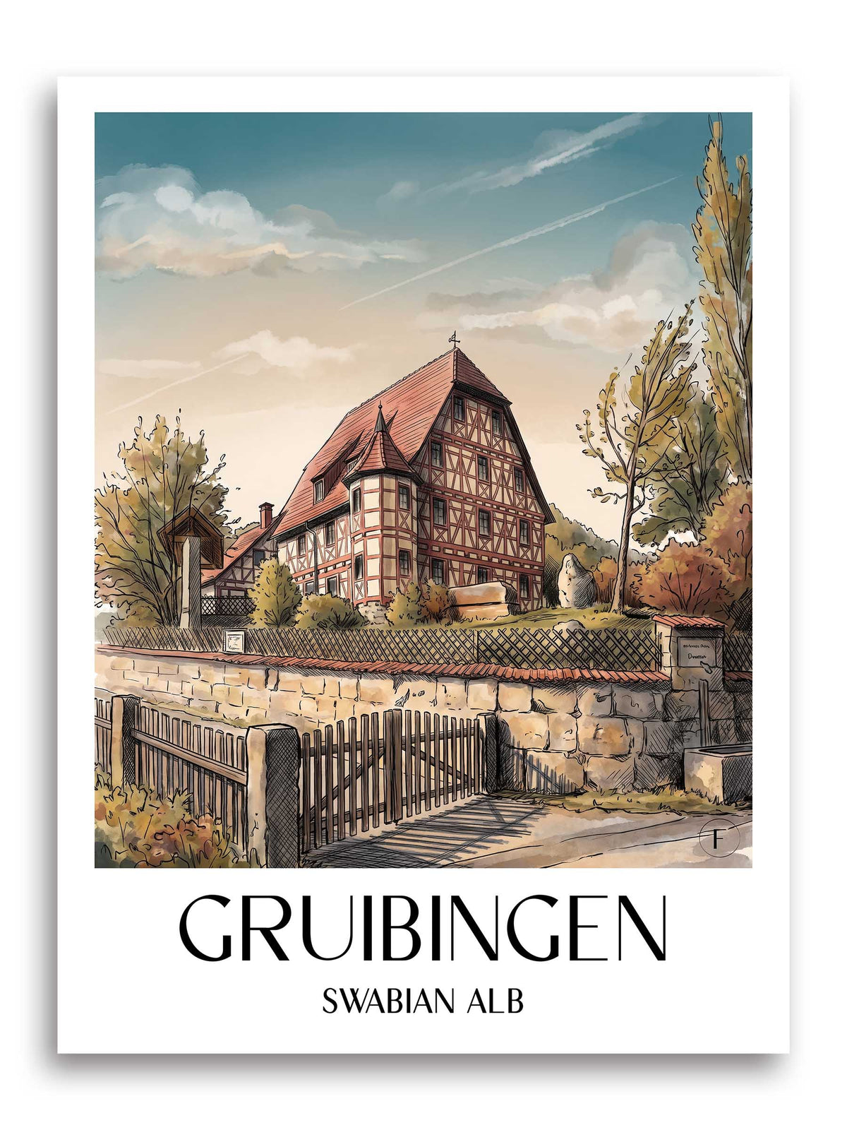 Gruibingen Poster - Schwäbische Alb - Deutschland Kunstdruck - Aquarell von A4 bis A1