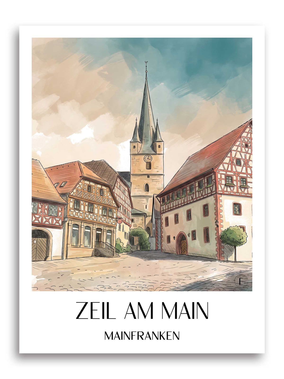 zeil-am-main-mainfranken-deutschland-poster-aquarell