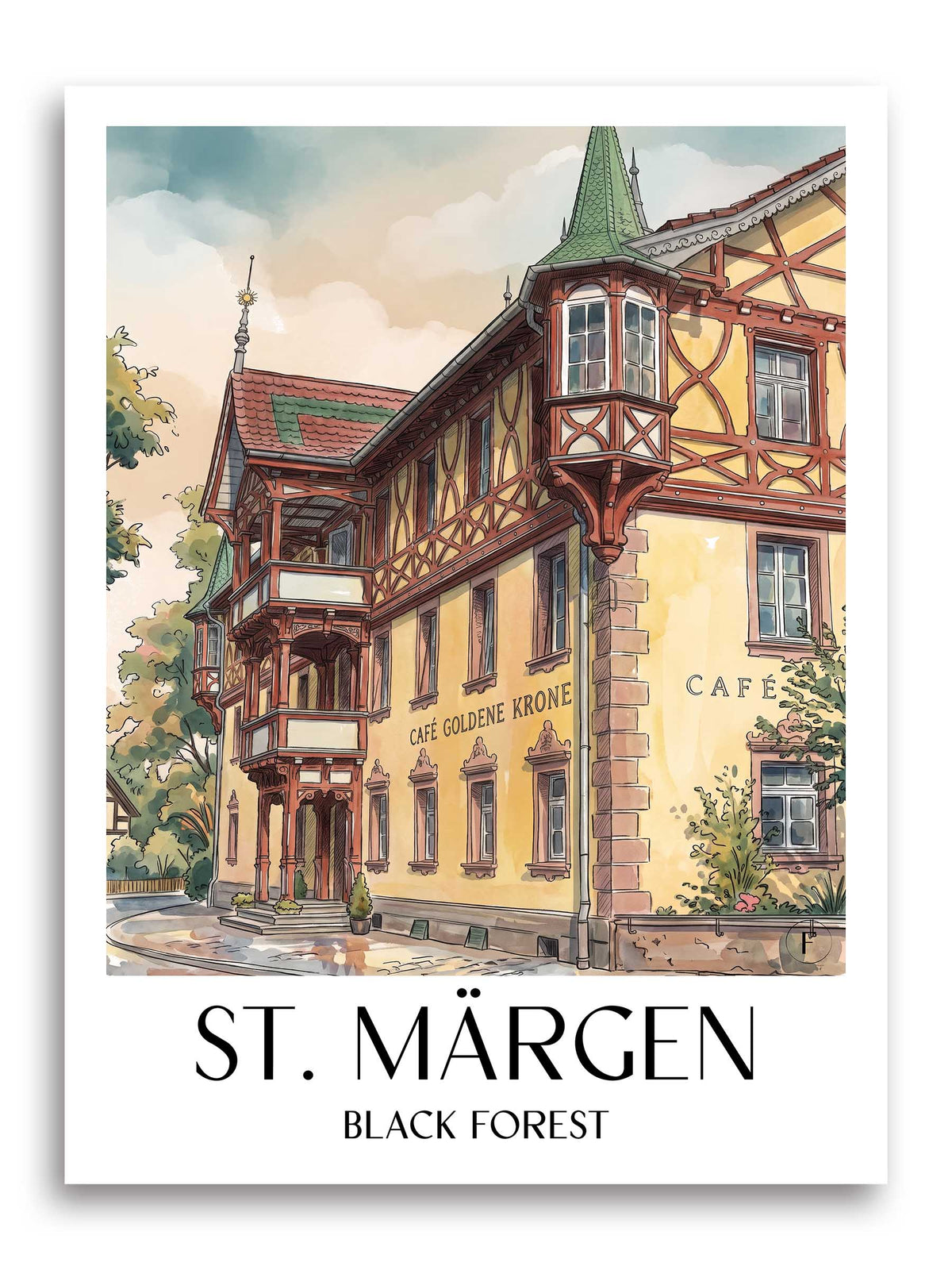 St. Märgen Poster - Hochschwarzwald - Deutschland Kunstdruck - Aquarell von A4 bis A1