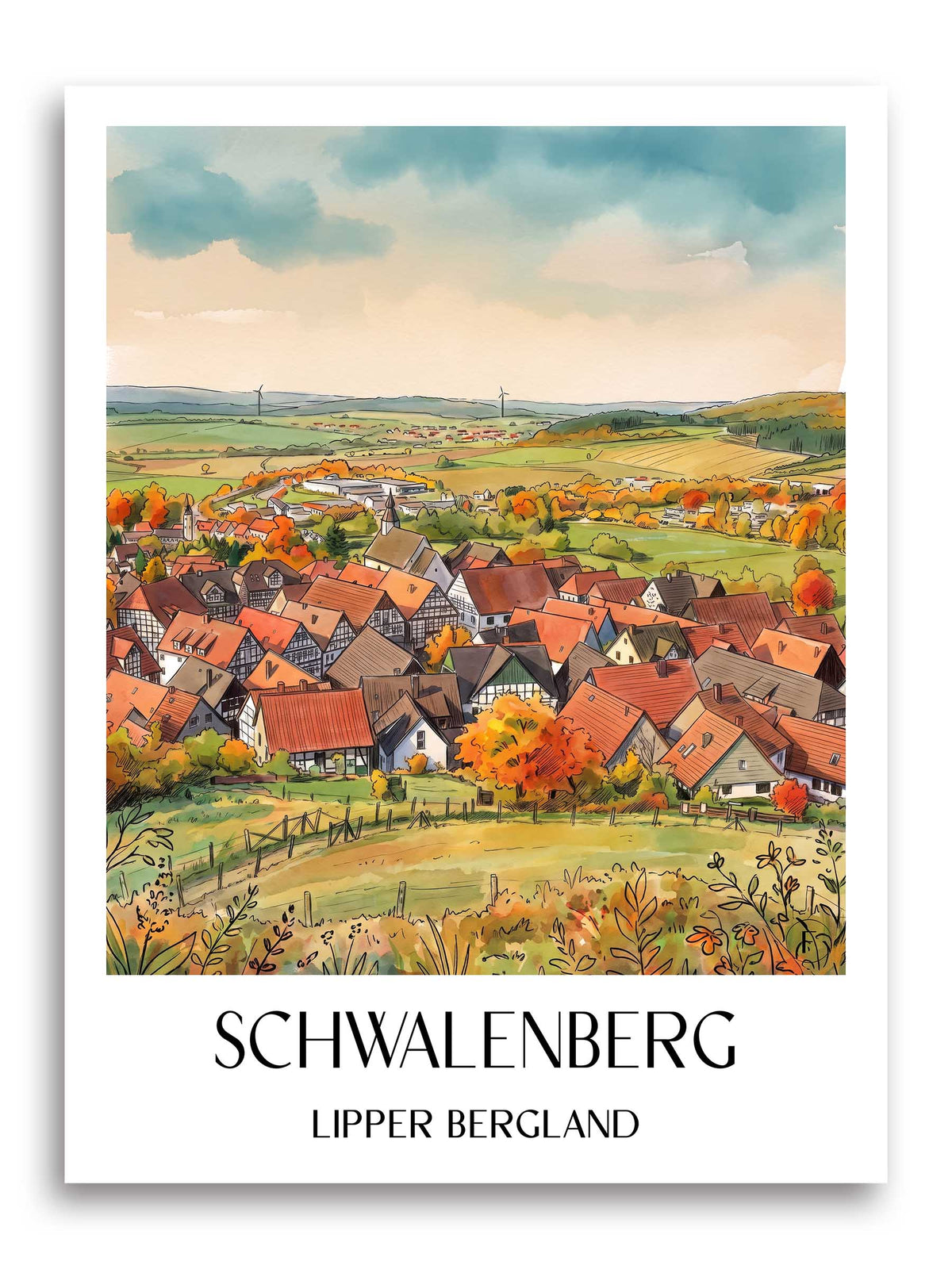 schwalenberg-lipper-bergland-deutschland-poster-aquarell