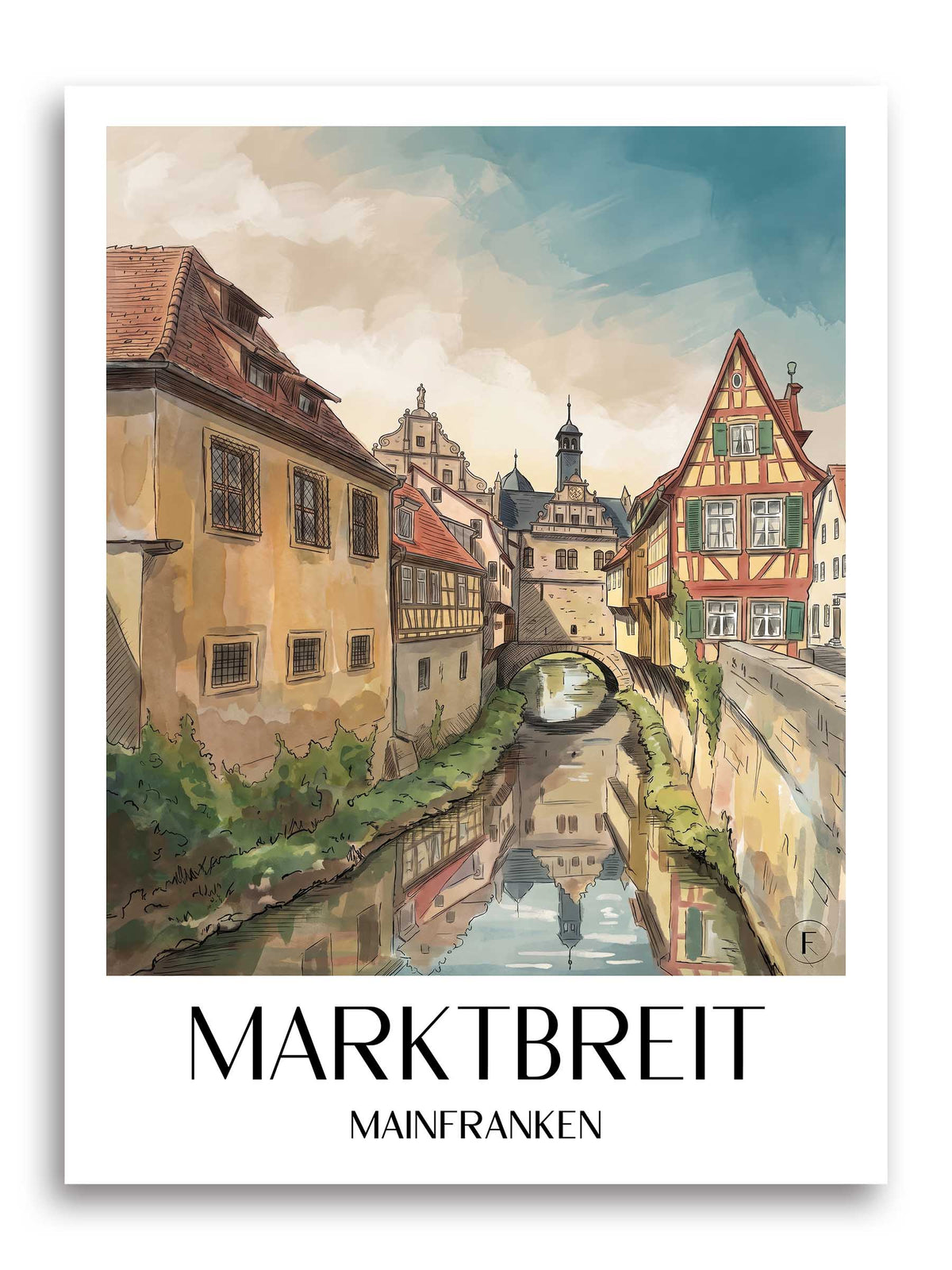 Marktbreit Poster - Mainfranken - Deutschland Kunstdruck - Aquarell von A4 bis A1