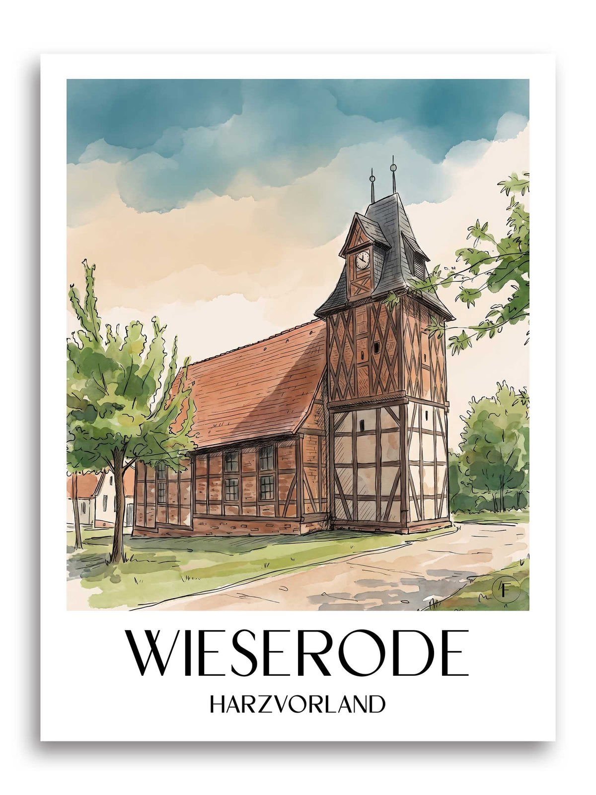 wieserode-harzvorland-deutschland-poster-aquarell