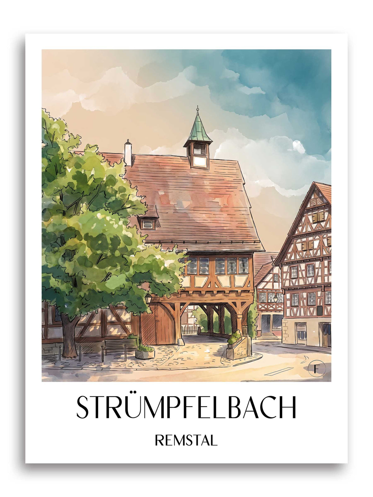 Strümpfelbach Poster - Remstal - Deutschland Kunstdruck - Aquarell von A4 bis A1