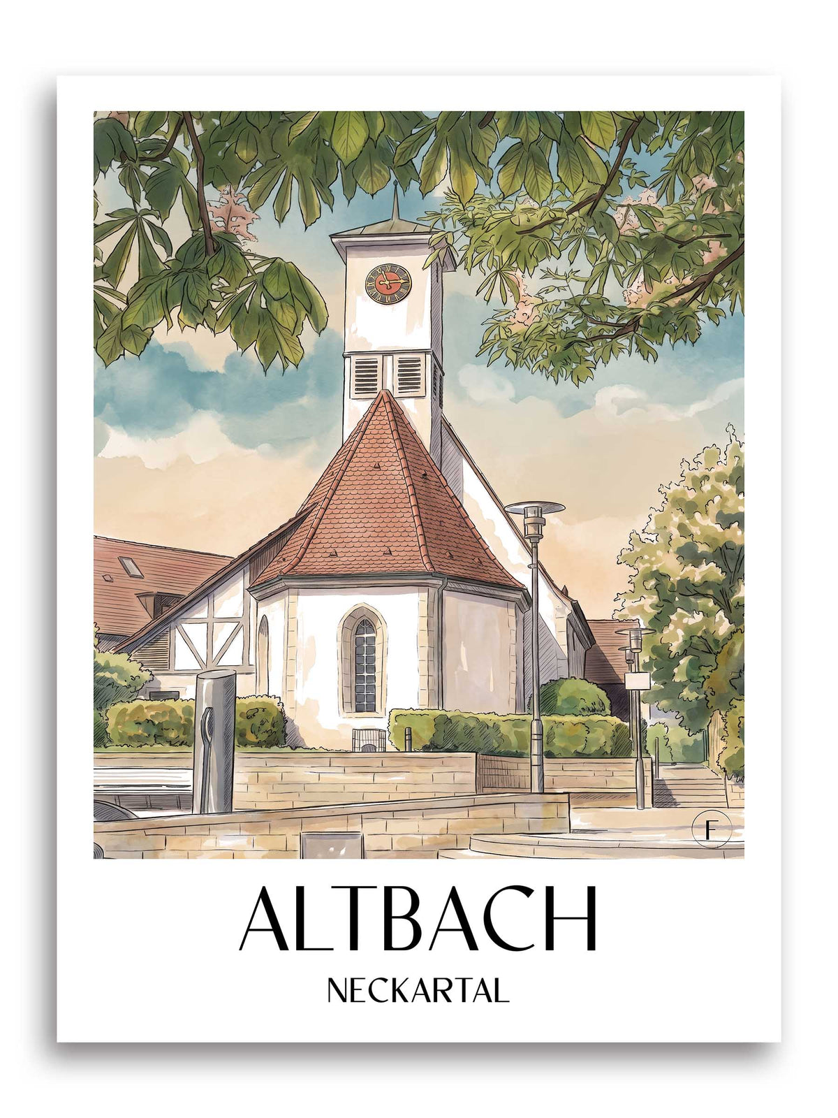 altbach-neckartal-deutschland-poster-aquarell