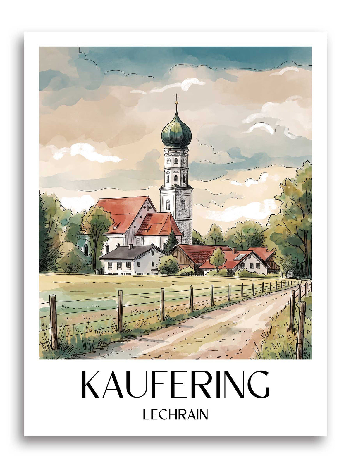 kaufering-lechrain-deutschland-poster-aquarell
