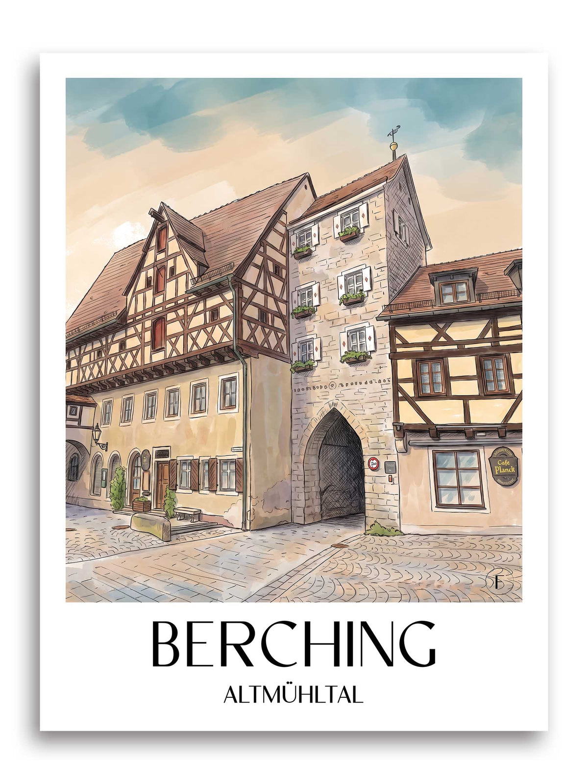 berching-altmühltal-deutschland-poster-aquarell