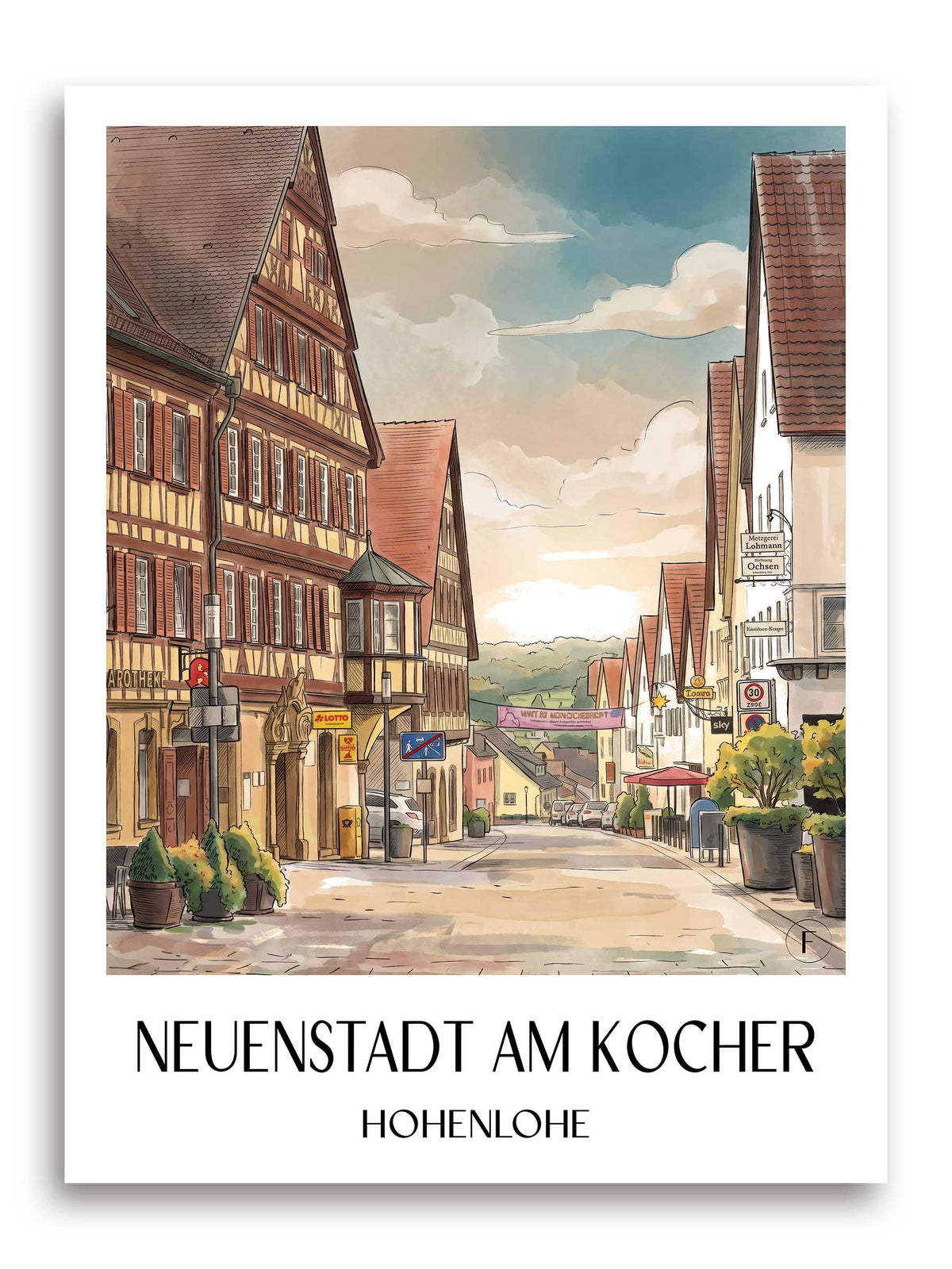 neuenstadt-am-kocher-hohenlohe-deutschland-poster-aquarell