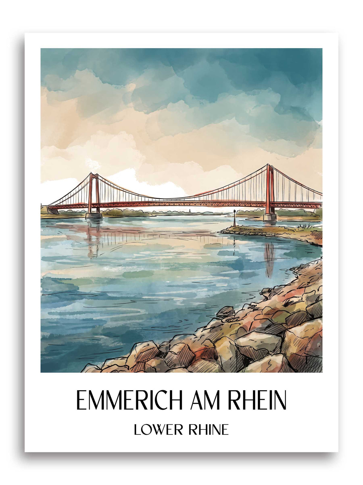 Emmerich am Rhein Poster - Niederrhein - Deutschland Kunstdruck - Aquarell von A4 bis A1