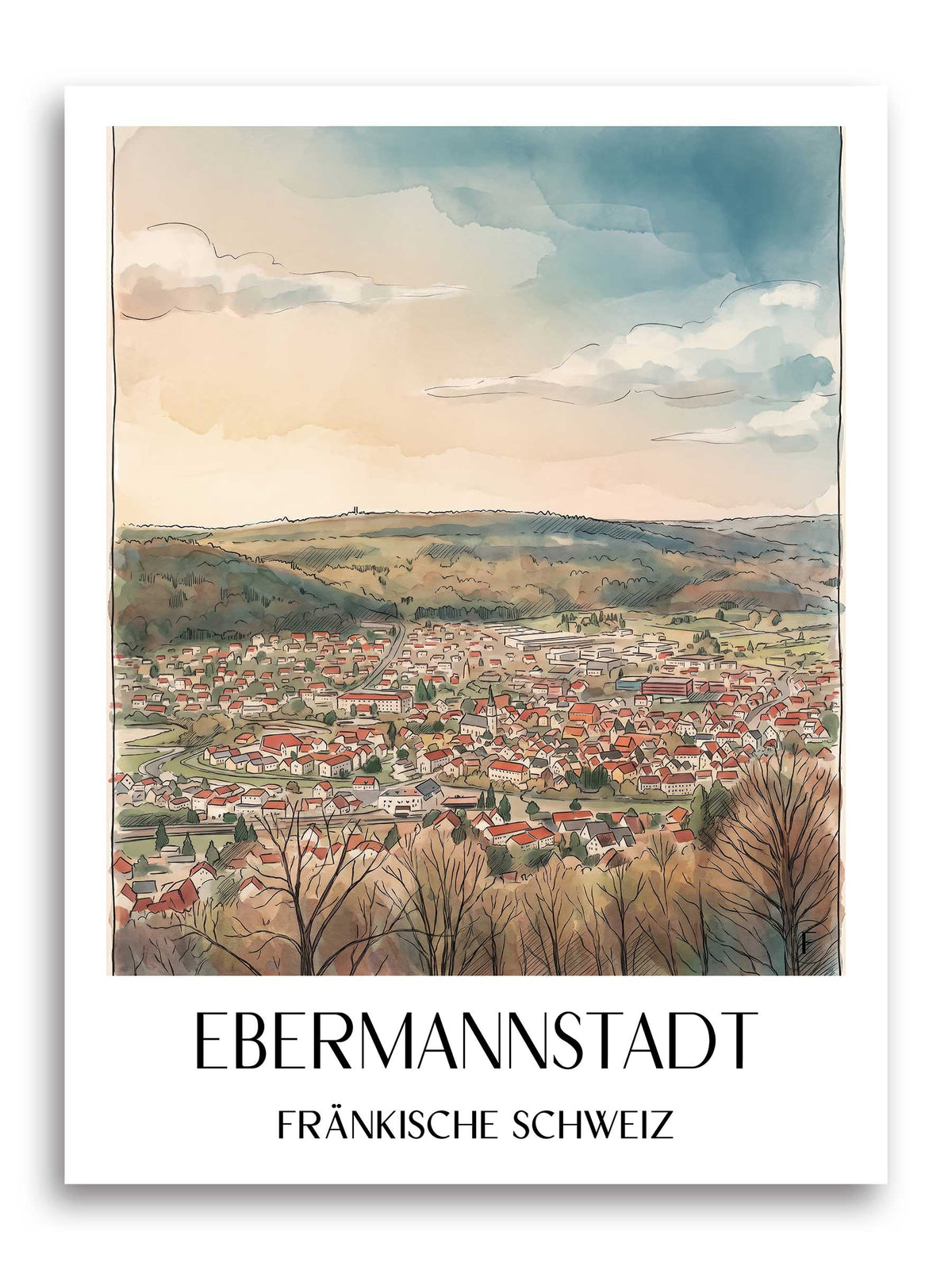 ebermannstadt-fränkische-schweiz-deutschland-poster-aquarell