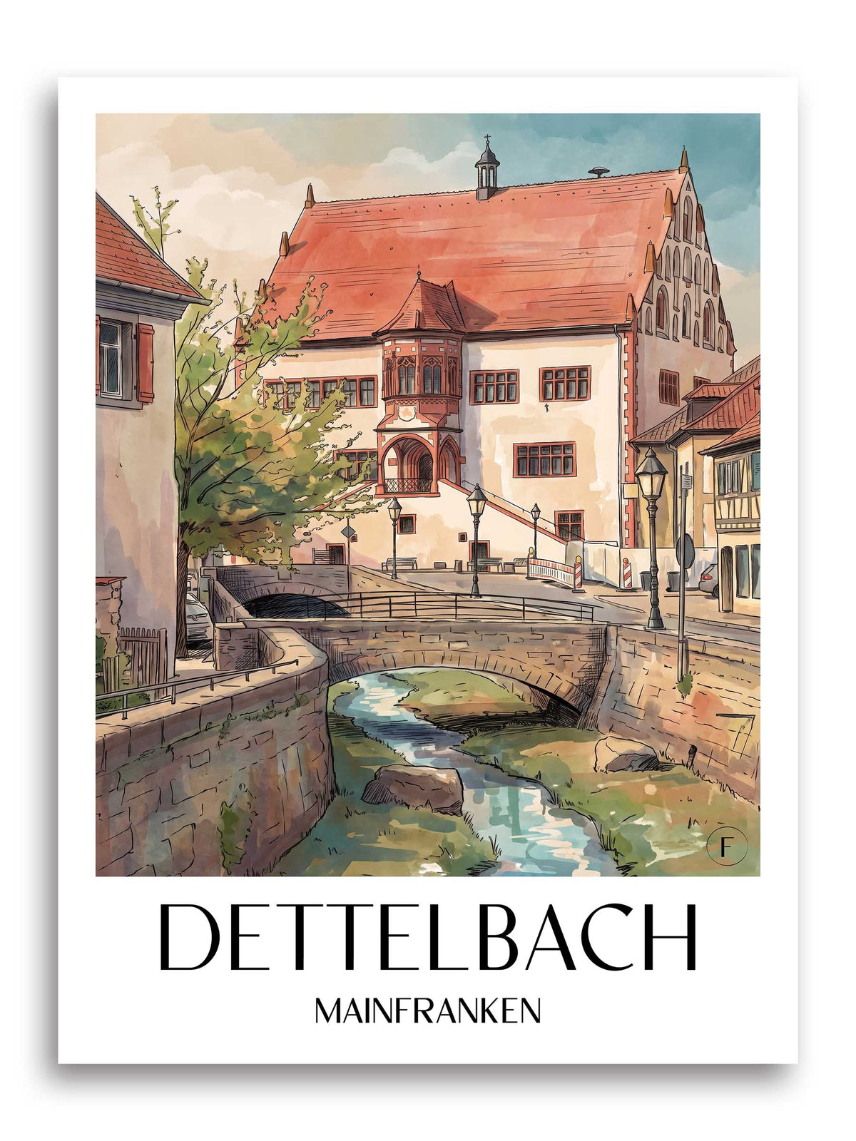 dettelbach-mainfranken-deutschland-poster-aquarell