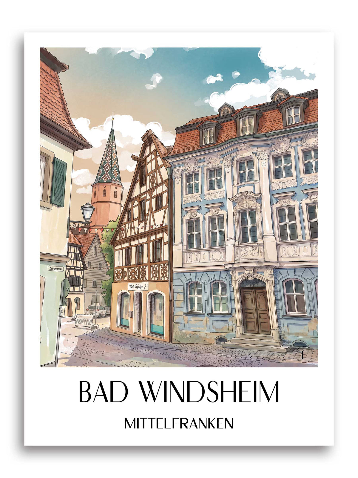 bad-windsheim-mittelfranken-deutschland-poster-aquarell