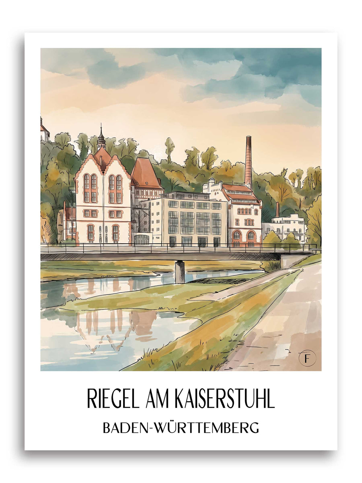 Riegel am Kaiserstuhl Poster - Baden-Württemberg - Deutschland Kunstdruck - Aquarell von A4 bis A1