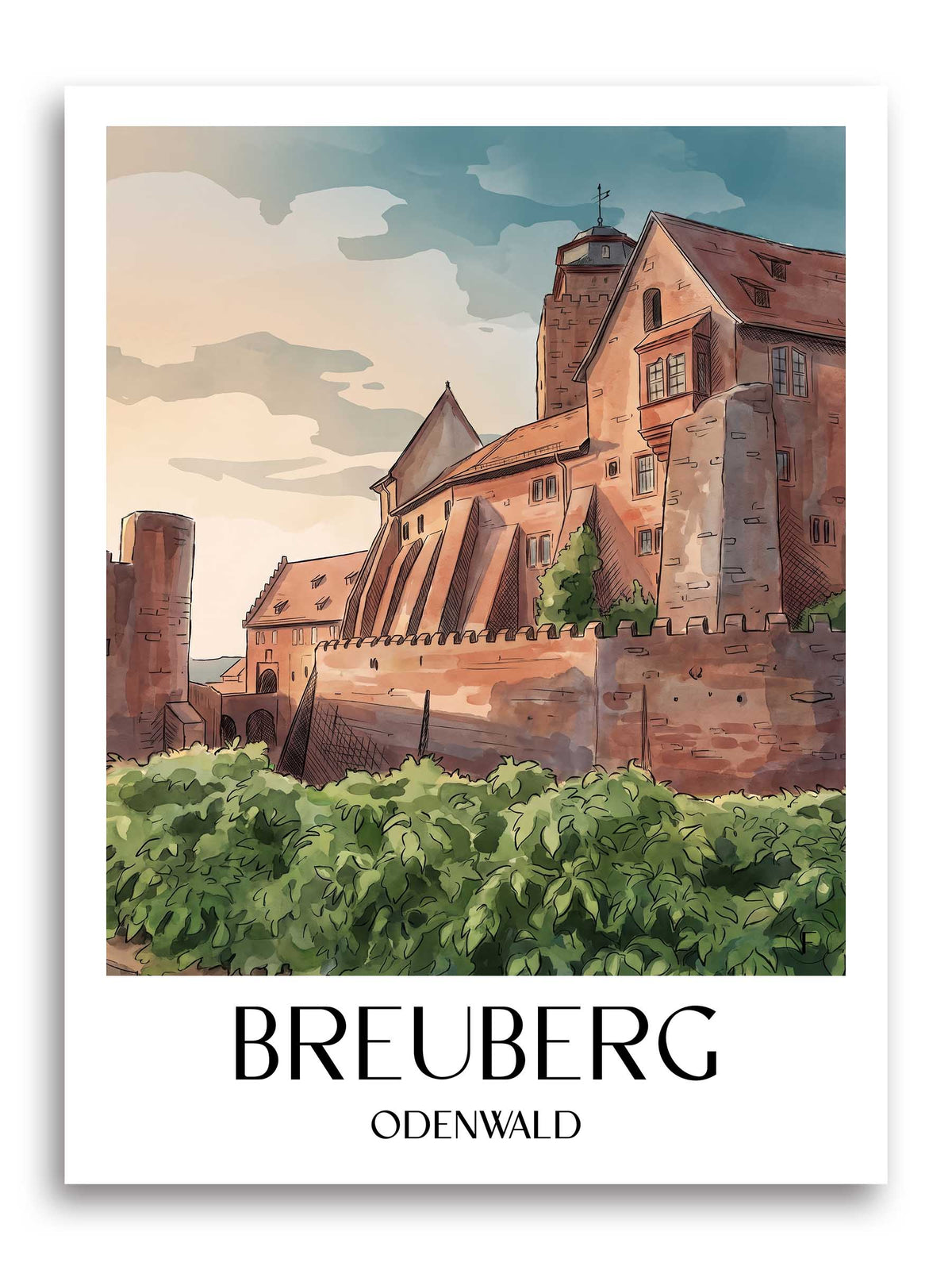 Breuberg Poster - Odenwald - Deutschland Kunstdruck - Aquarell von A4 bis A1