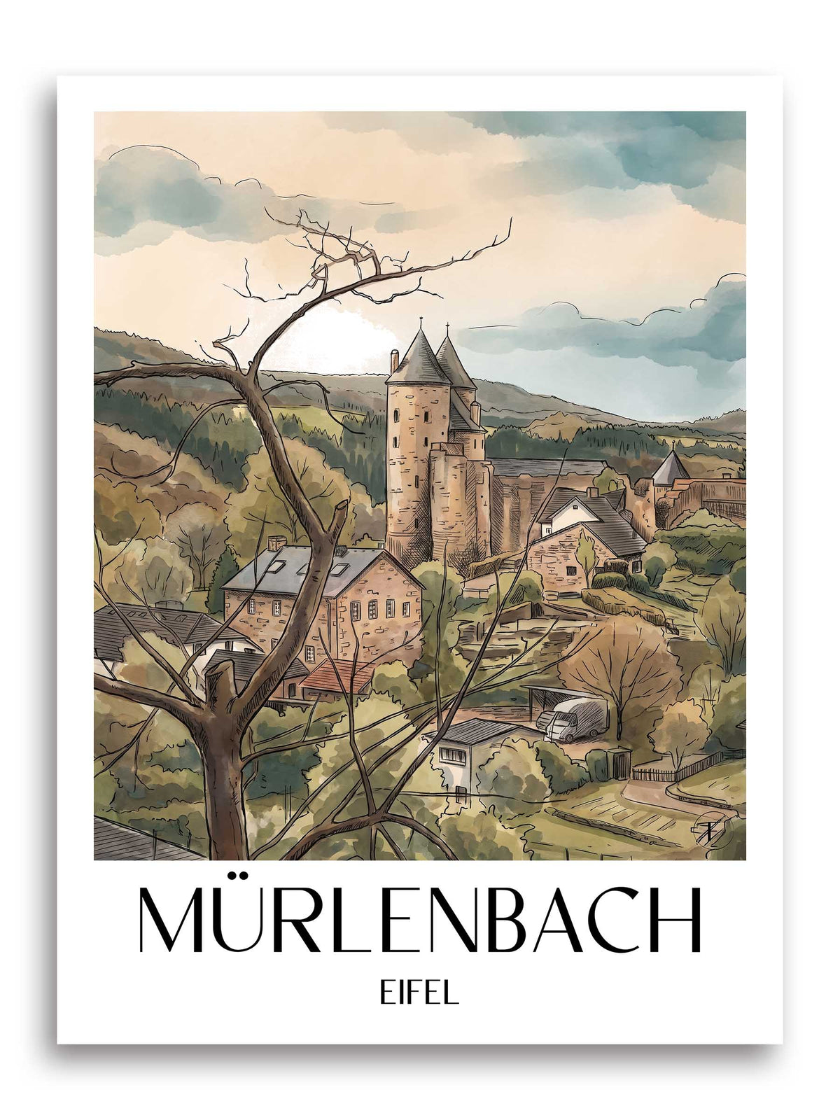 Mürlenbach Poster - Eifel - Deutschland Kunstdruck - Aquarell von A4 bis A1